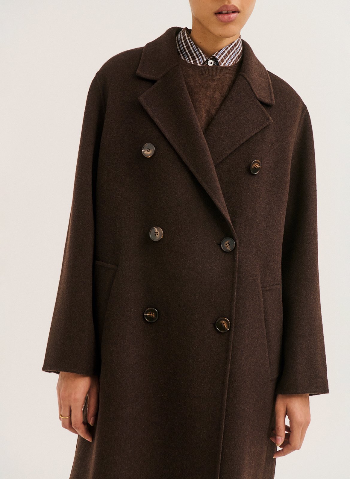 Manteau ample col tailleur en laine PABLO Marron