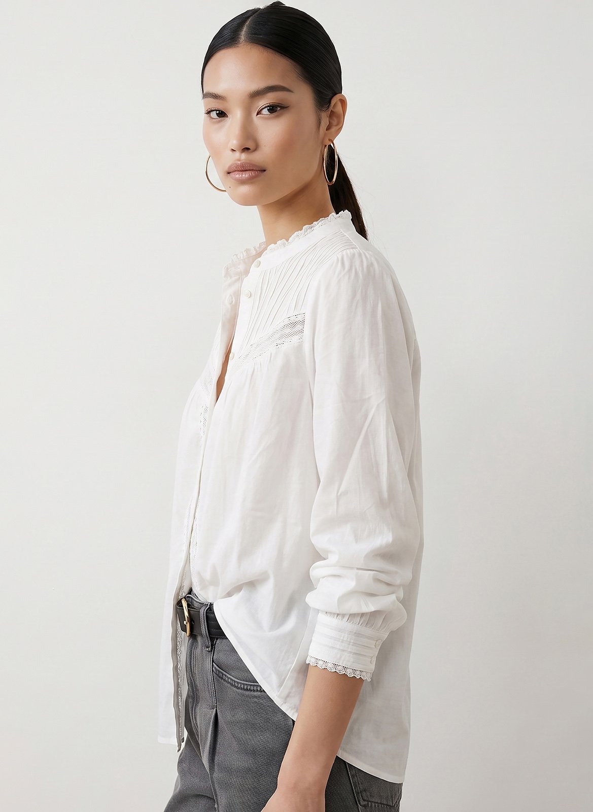 Blouse met ronde hals en kant KOOKAI Wit