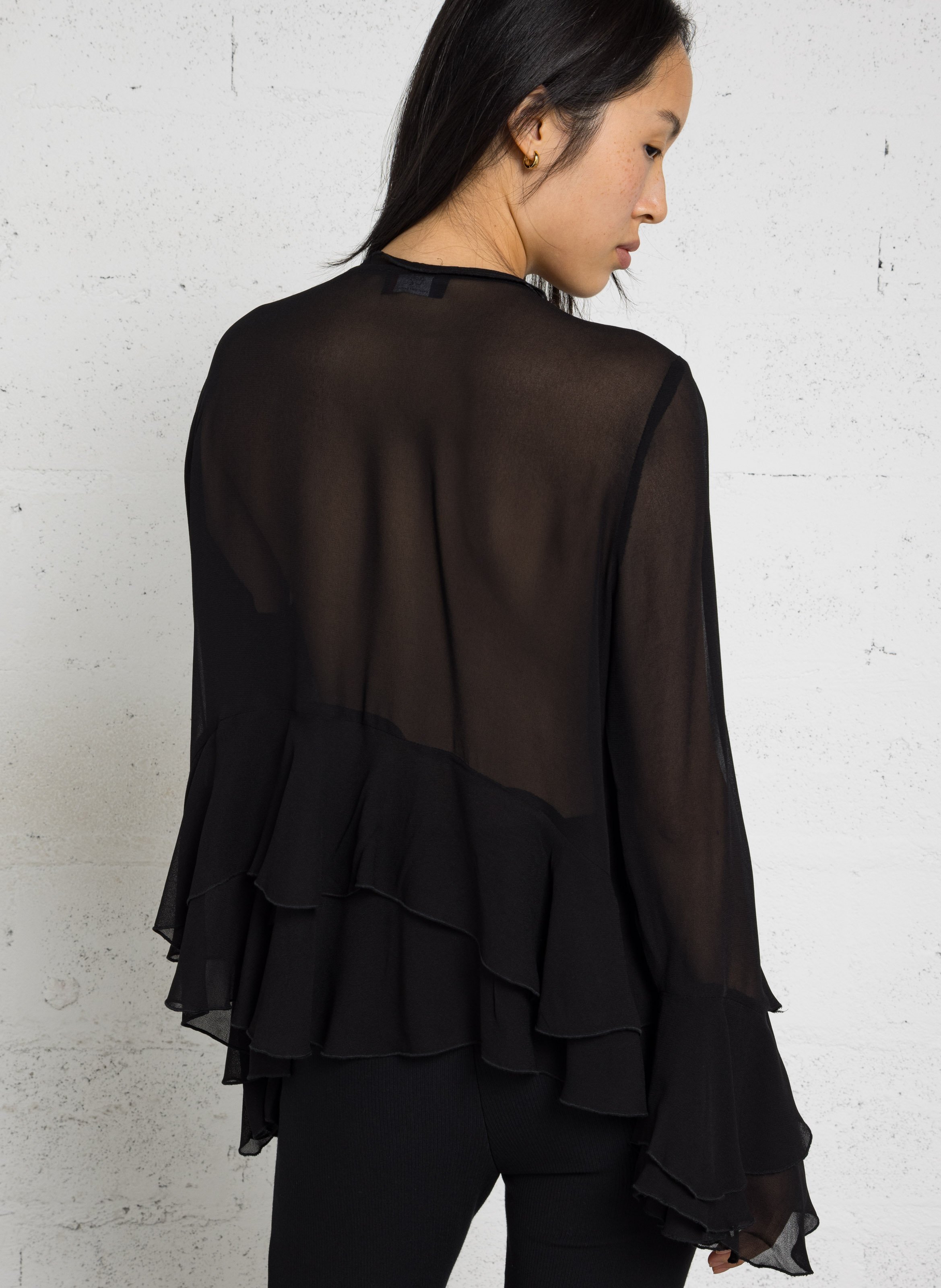 Doorschijnende blouse met effen ruches LE TEMPS DES CERISES Zwart