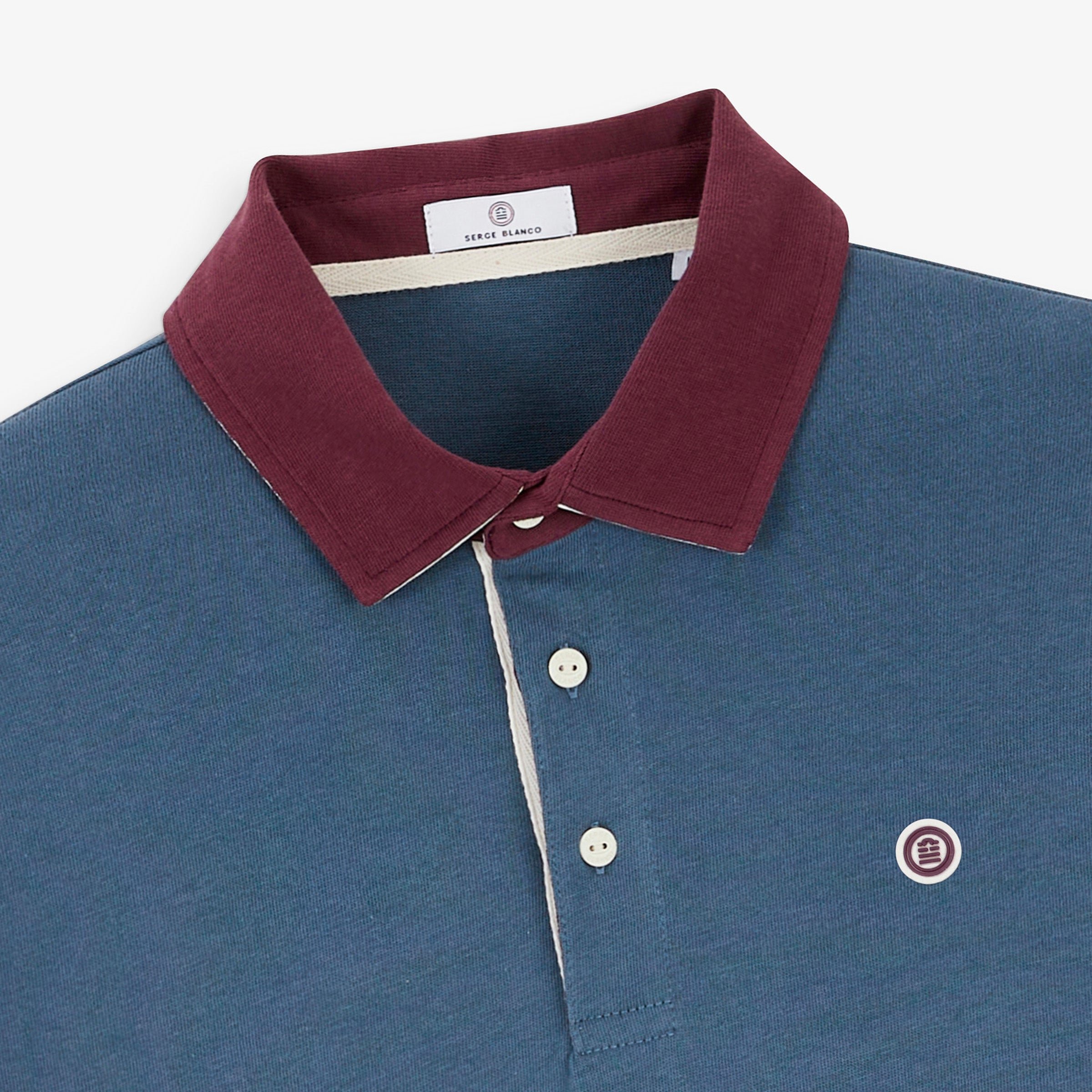 BLANCO BIARRITZ long-sleeved rugby polo shirt in blue lupin tartan SERGE BLANCO Blue