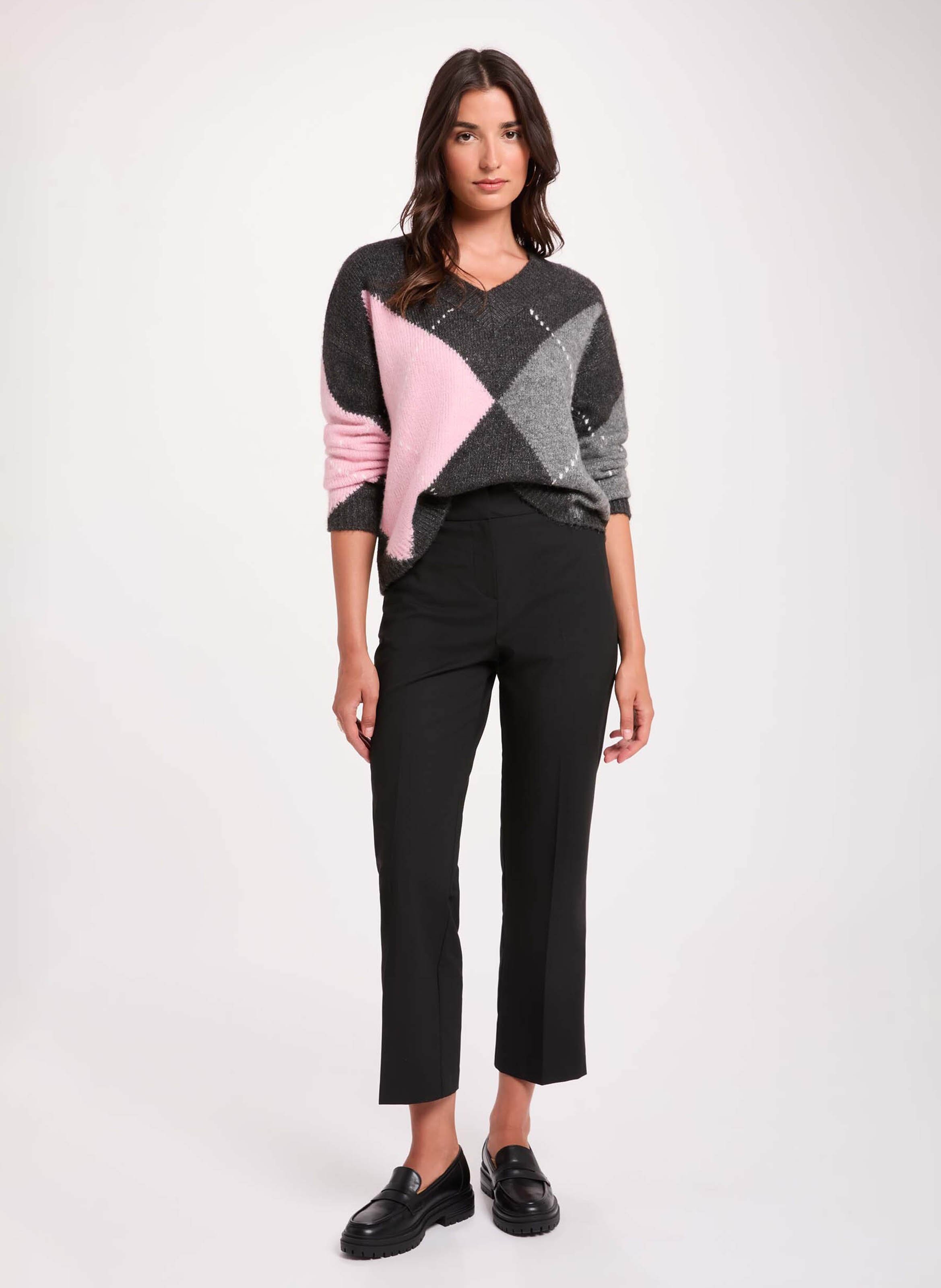 Gerader V-Ausschnitt-Pullover mit Muster MORGAN Grau