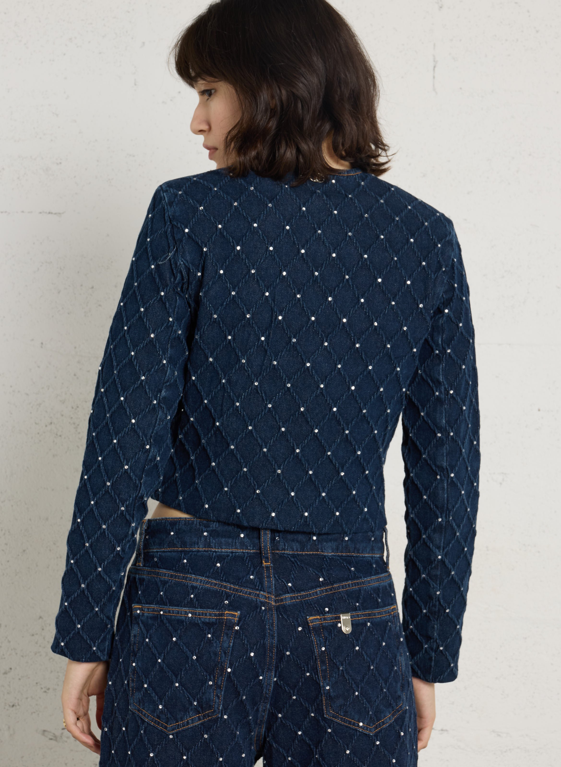 Kurze taillierte Jacke aus Baumwollmischung LIU JO Blau