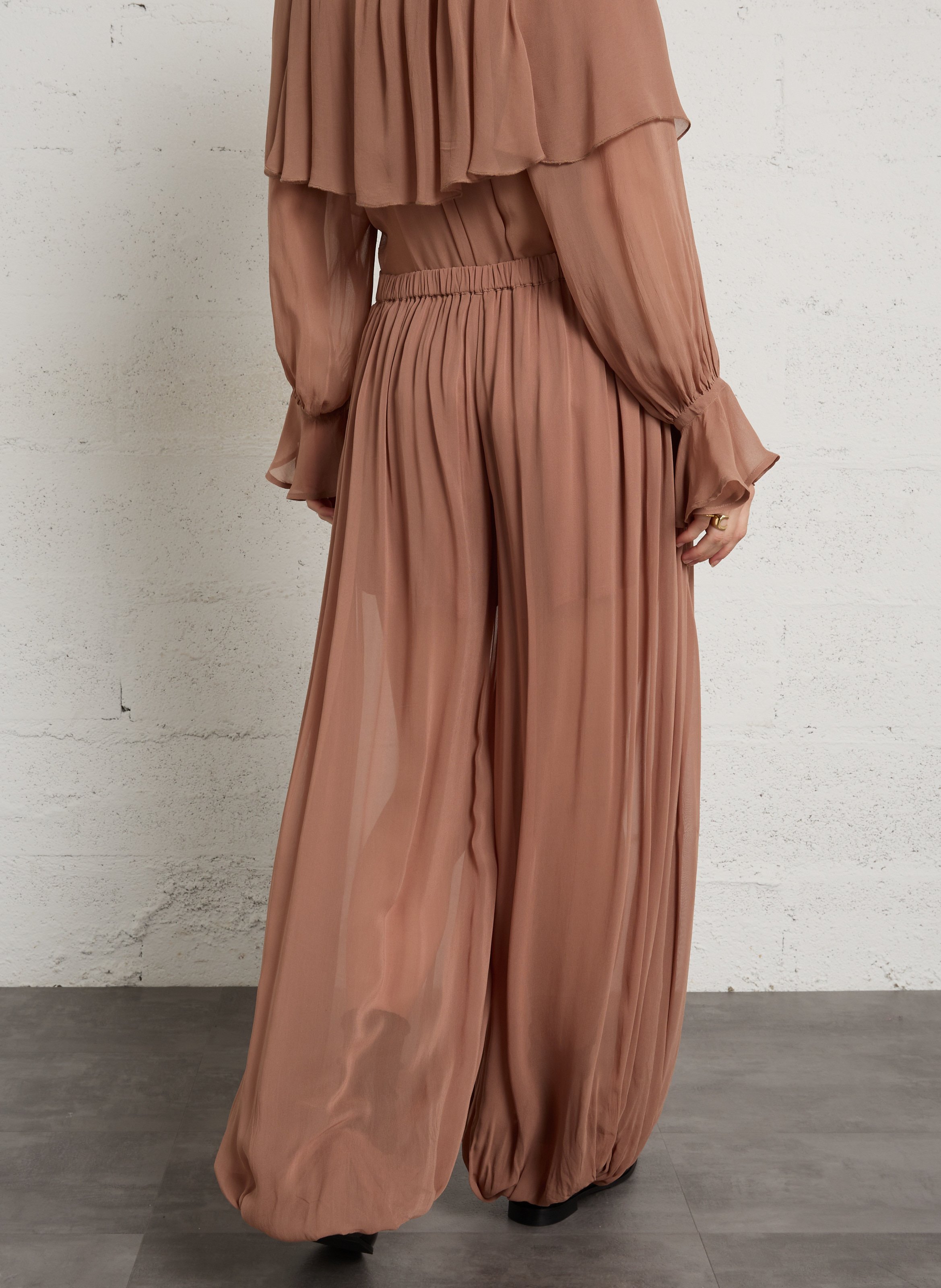 Pantalon ballon large en voile IKKS Marron