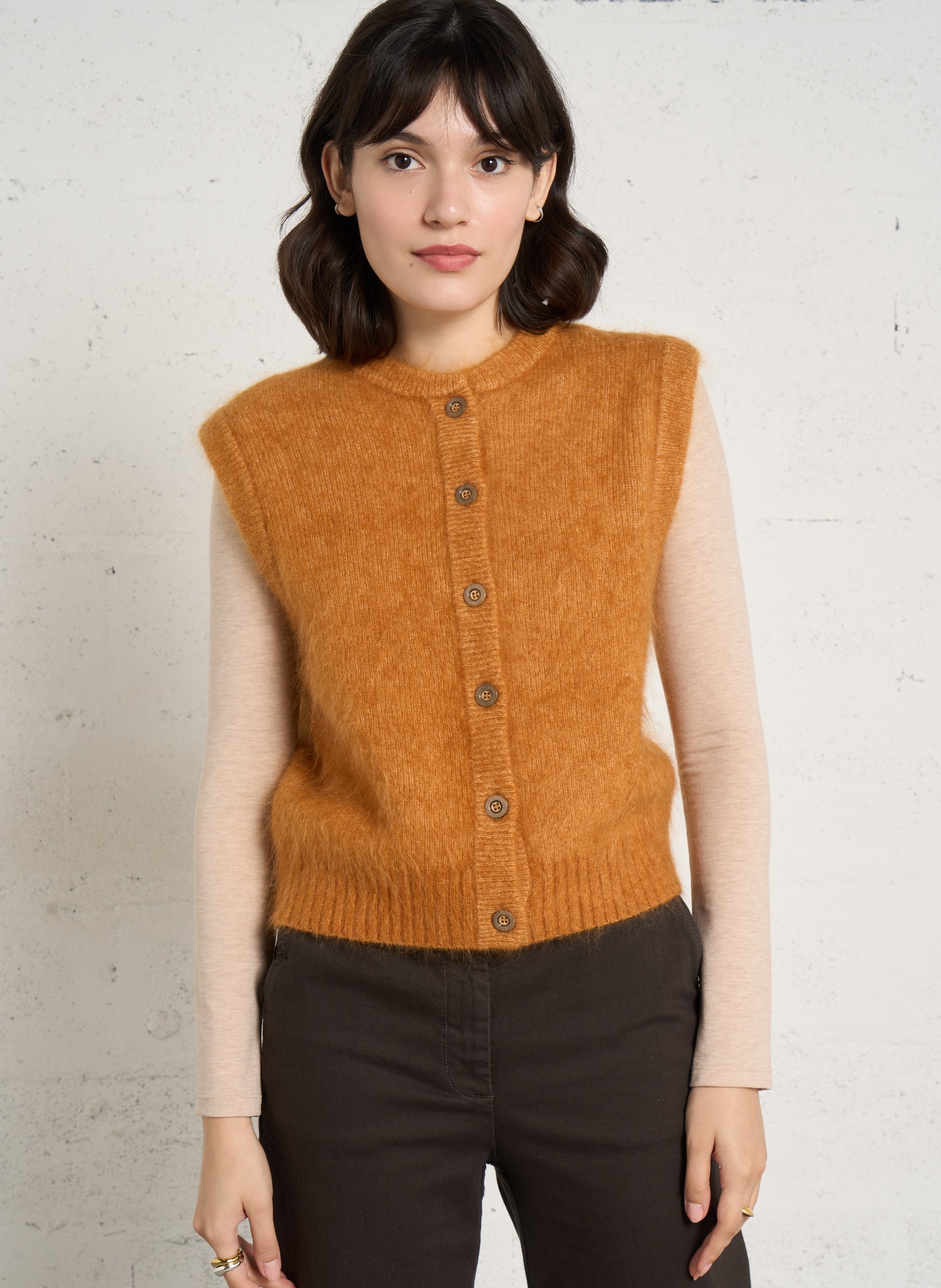 Gilet sans manches droit col rond en mohair mélangé MAISON 123