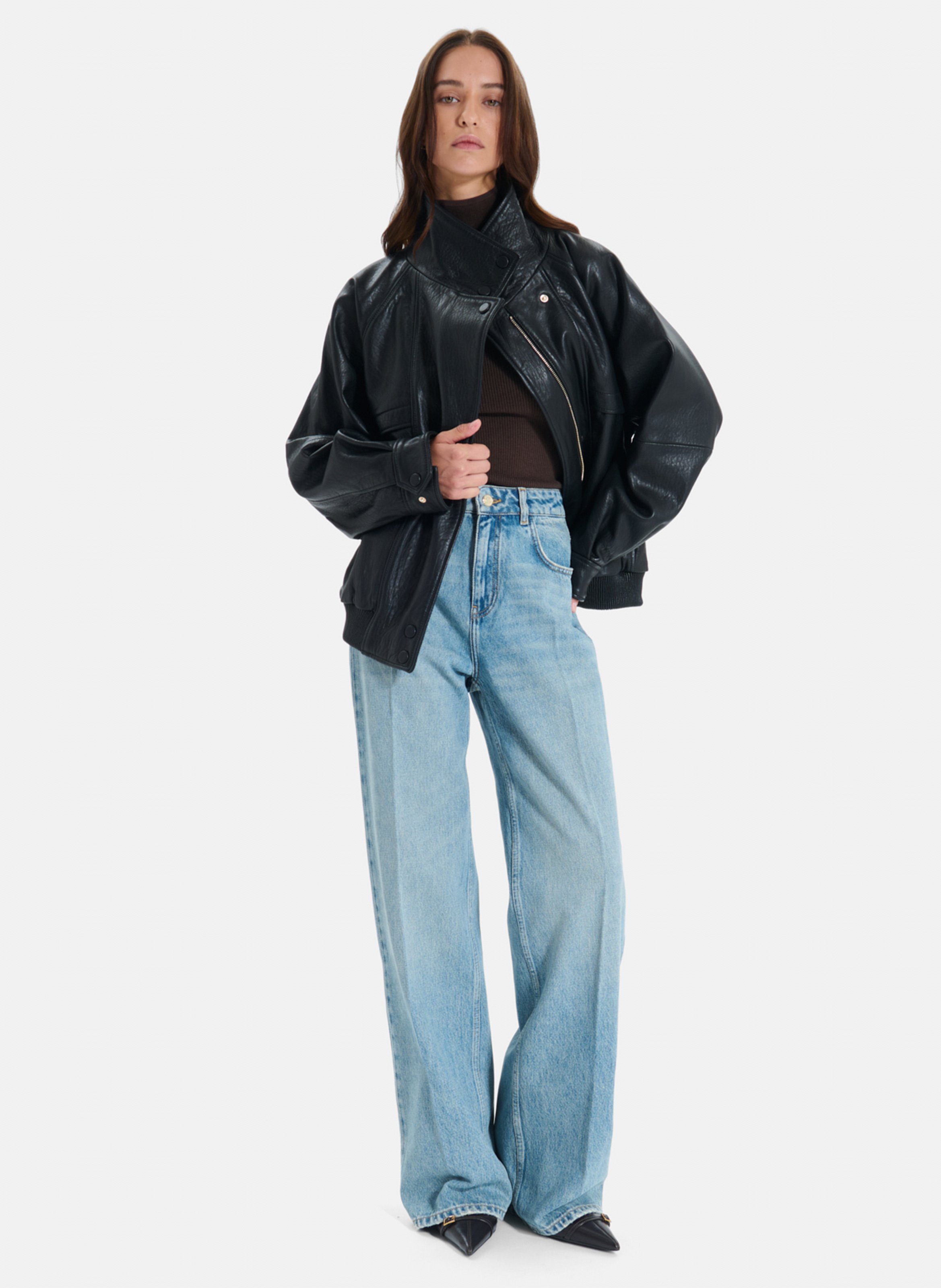 Weite High-Waist-Jeans uni ZAPA Blau
