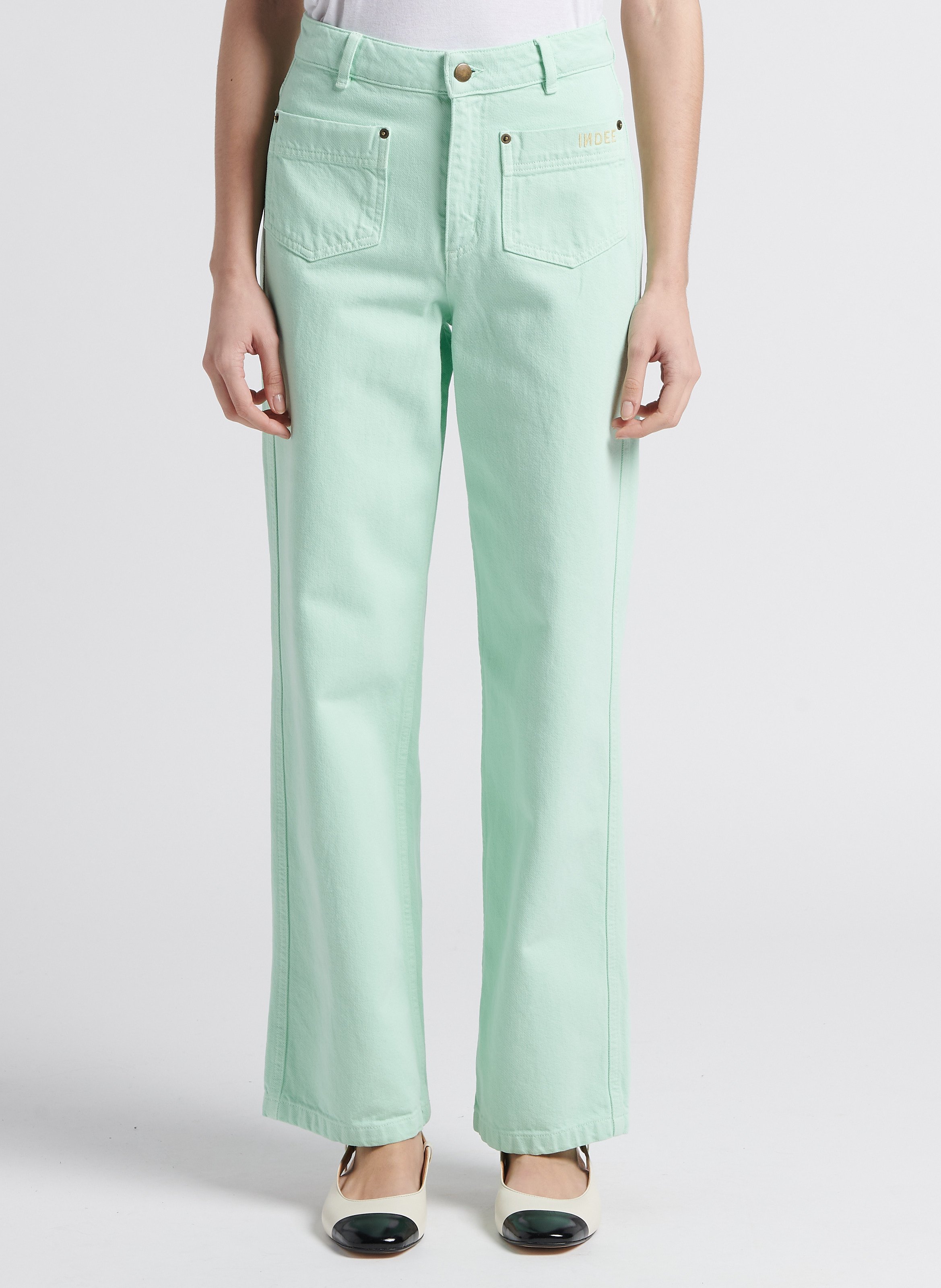 Straight Cut Jeans aus Baumwolle mit Stickerei INDEE Grun