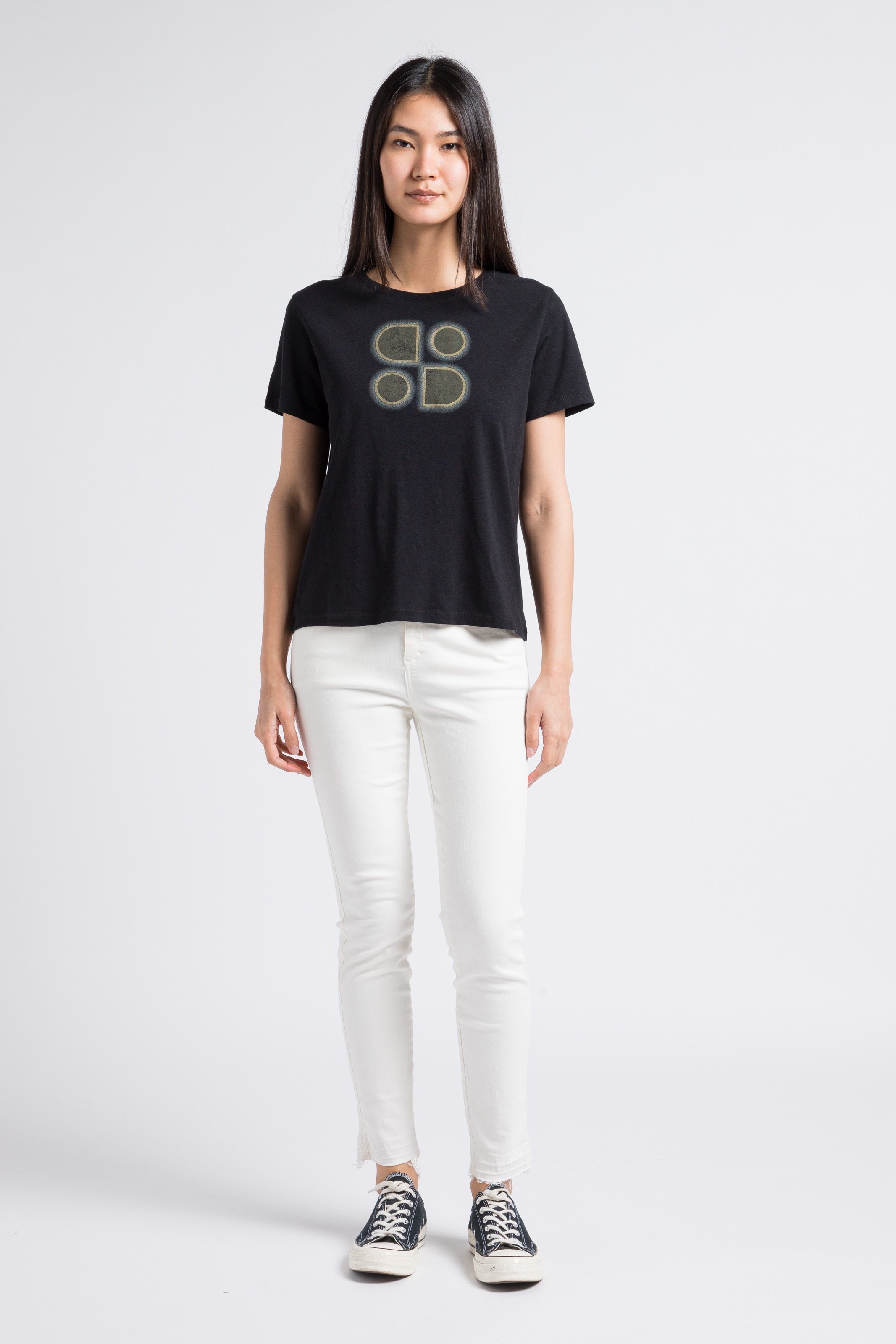 Screen-printed cotton and linen T-shirt SWILDENS Black