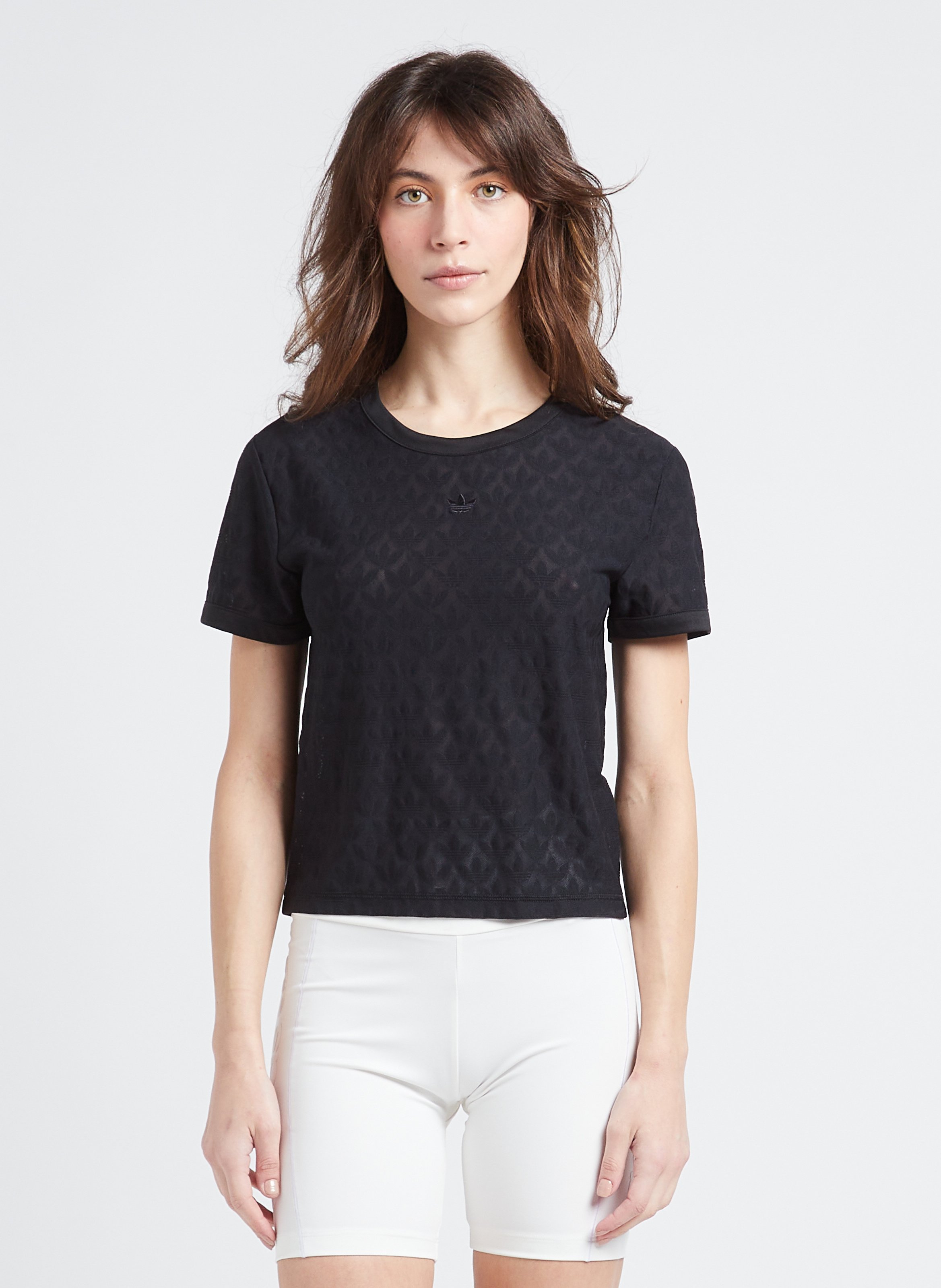 Tee-shirt manches courtes jacquard monogramme ADIDAS Noir