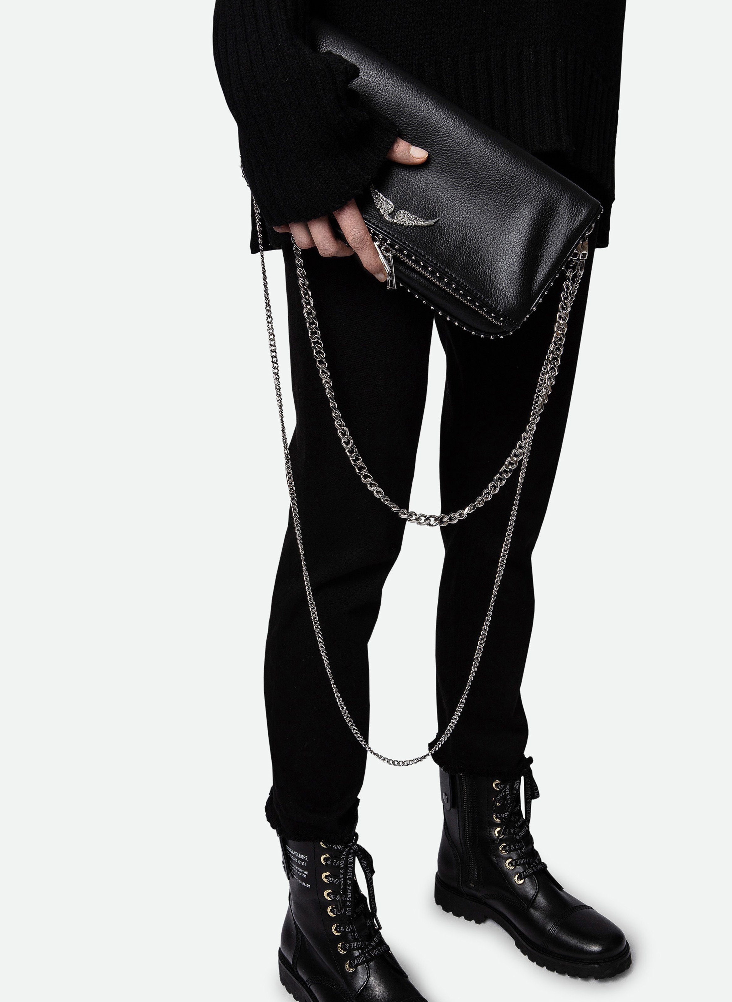 Leren clutch met studs ZADIG&VOLTAIRE Zwart