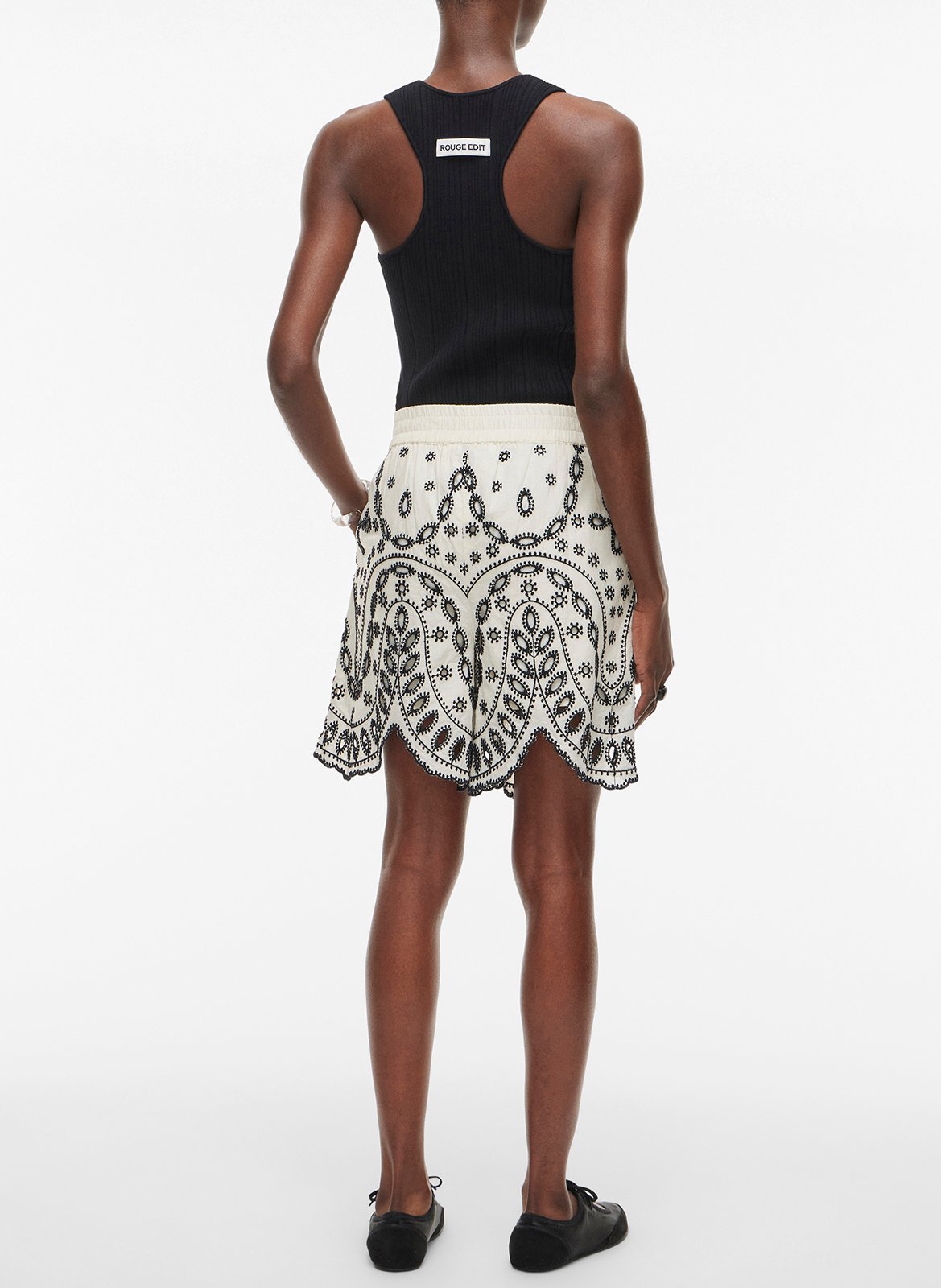 Hohe Taille bestickter Straight Leg Rock ROUGE EDIT Beige