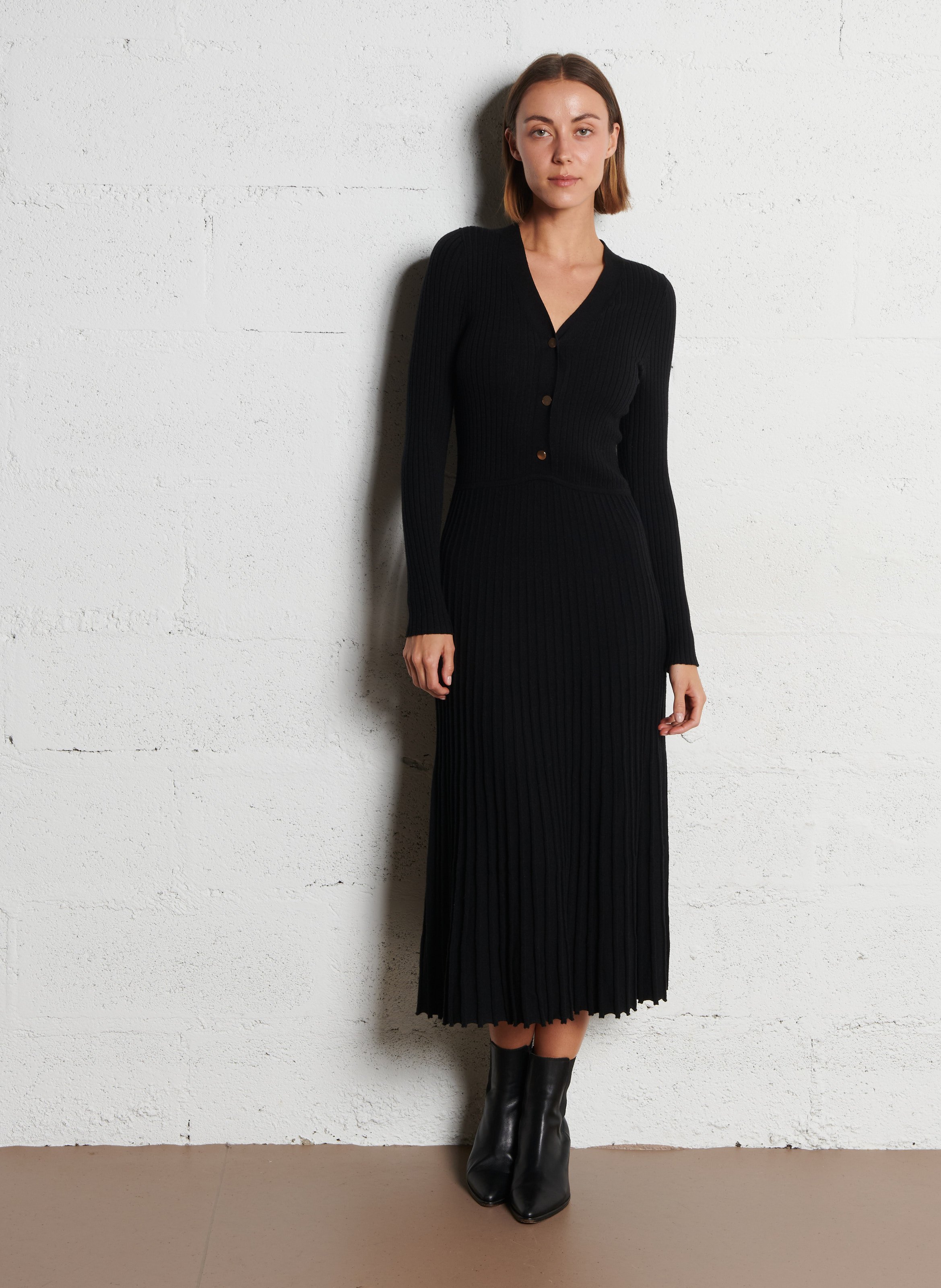 Robe longue col v  IKKS Noir