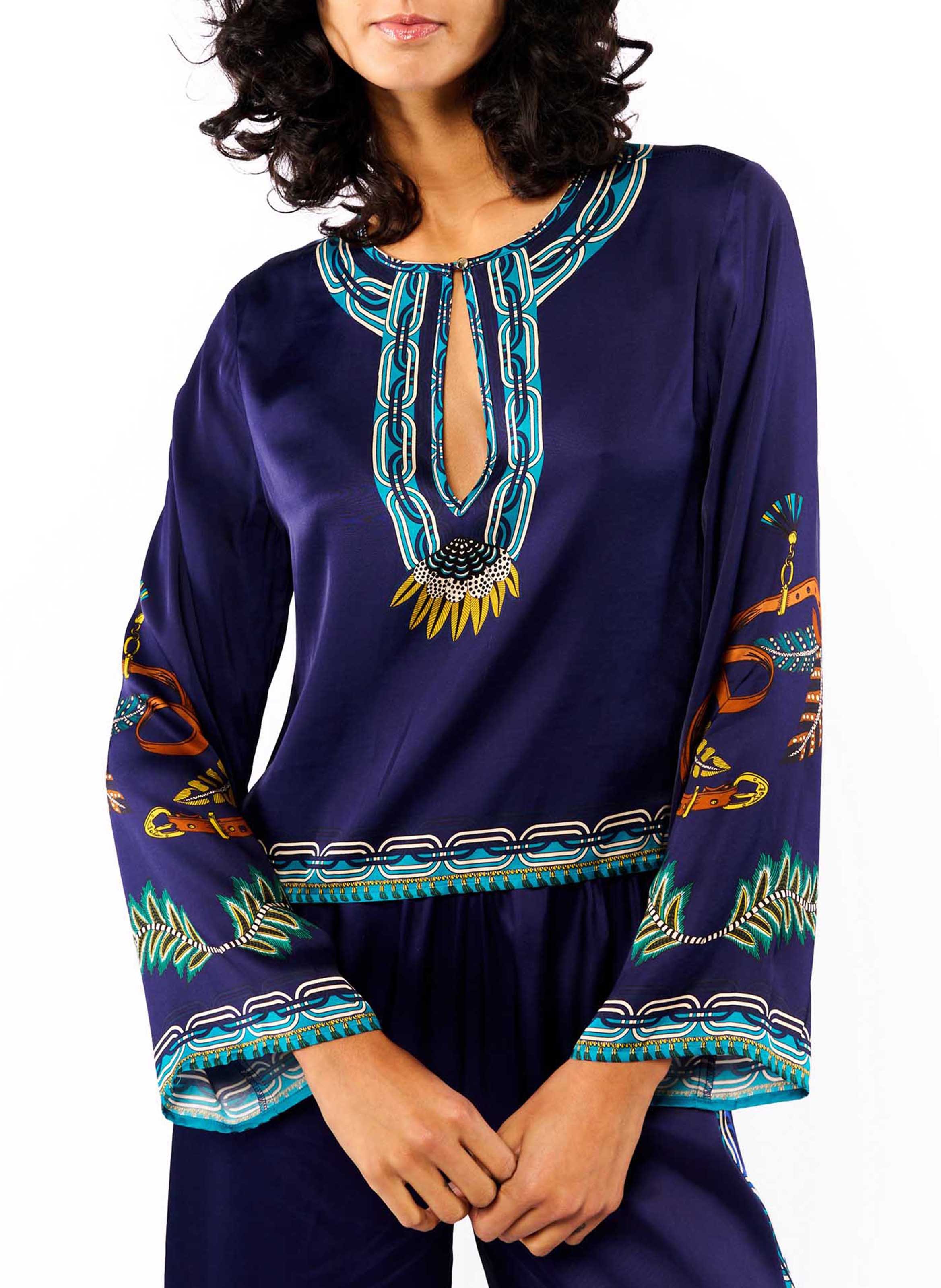 Printed round-neck top WILD Blau