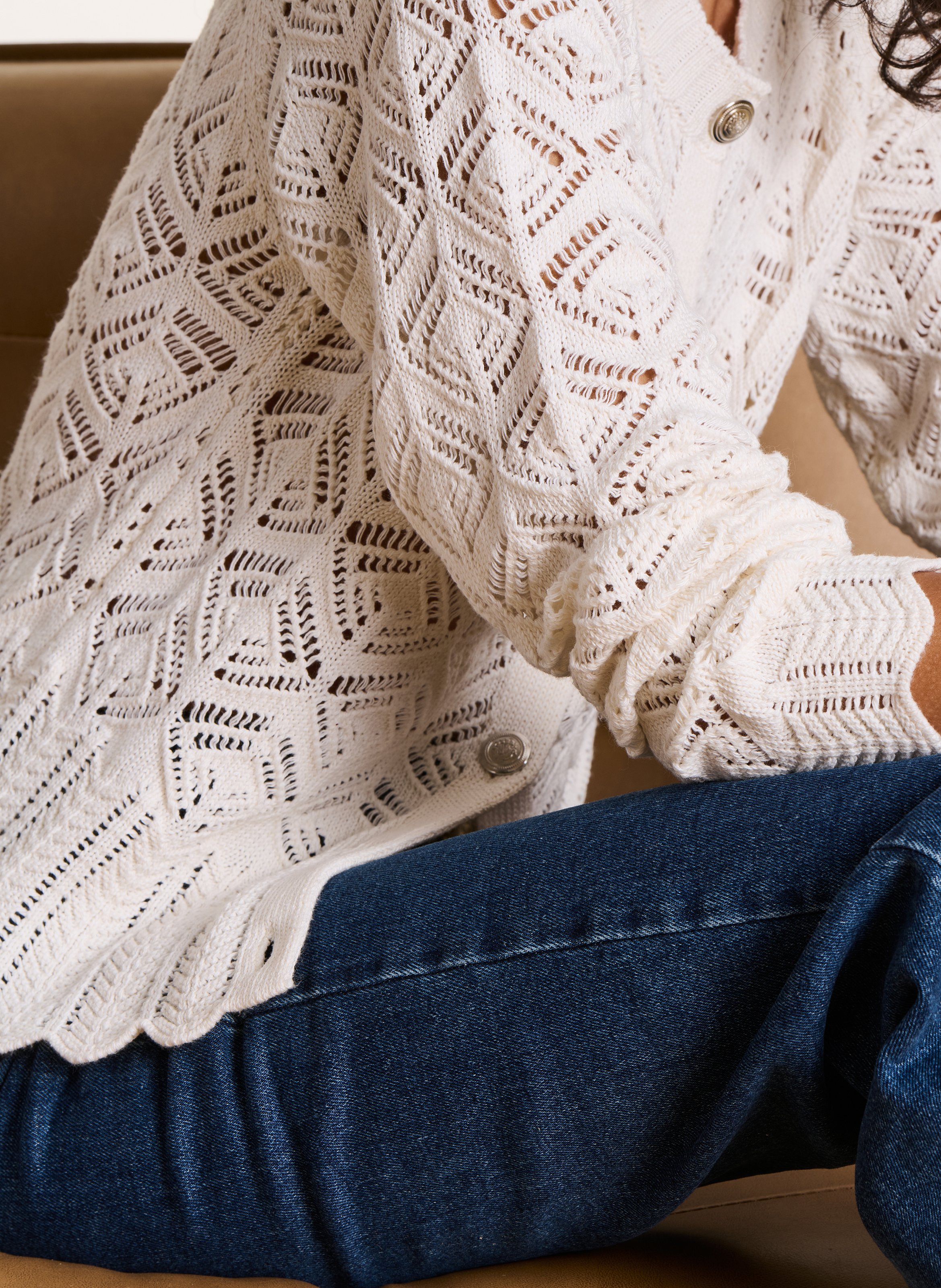Openwork knit straight cardigan LA FEE MARABOUTEE White