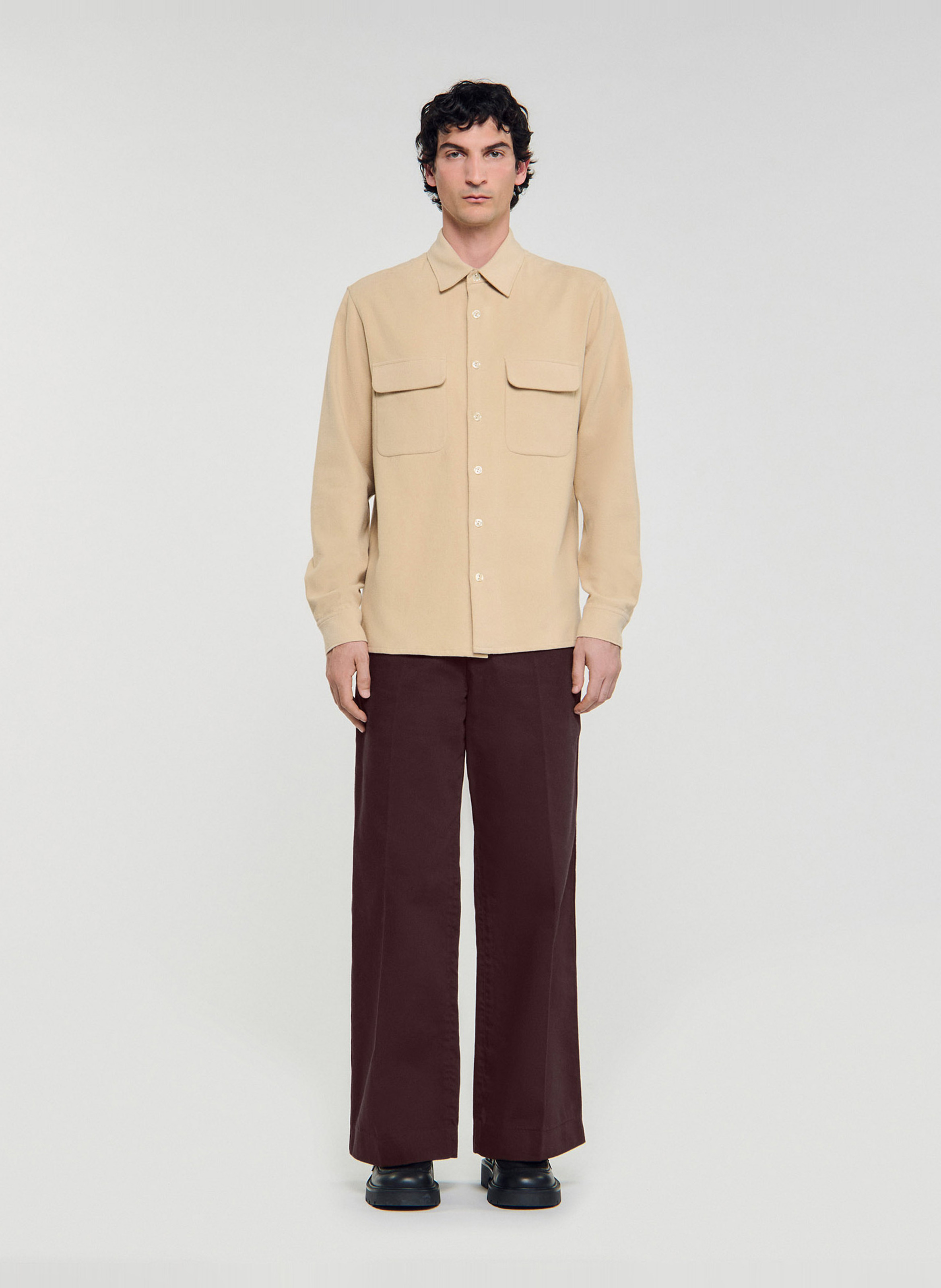 Cotton shirt with classic collar SANDRO Beige