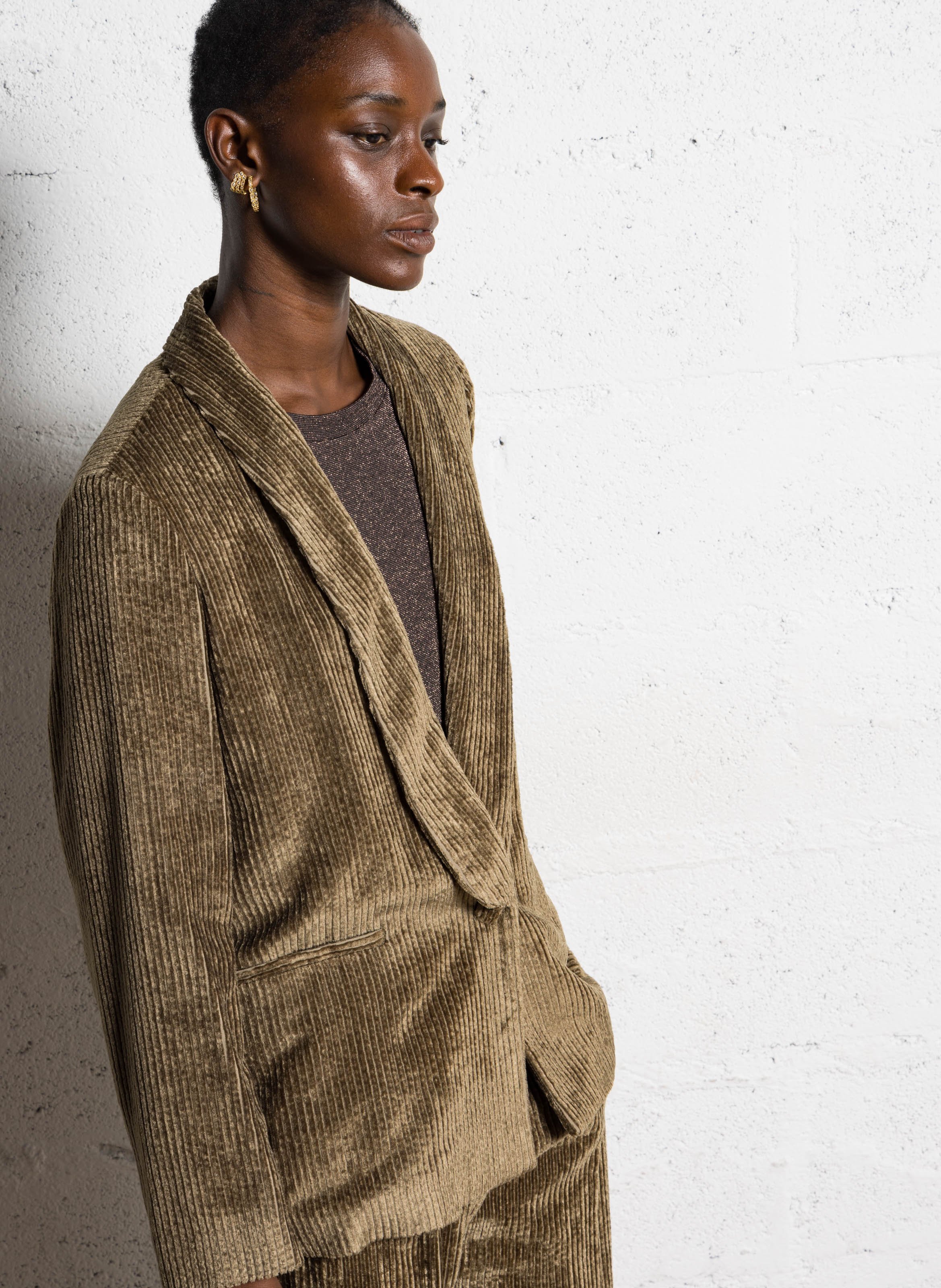 Veste droite en velours côtelé MOMONI Kaki