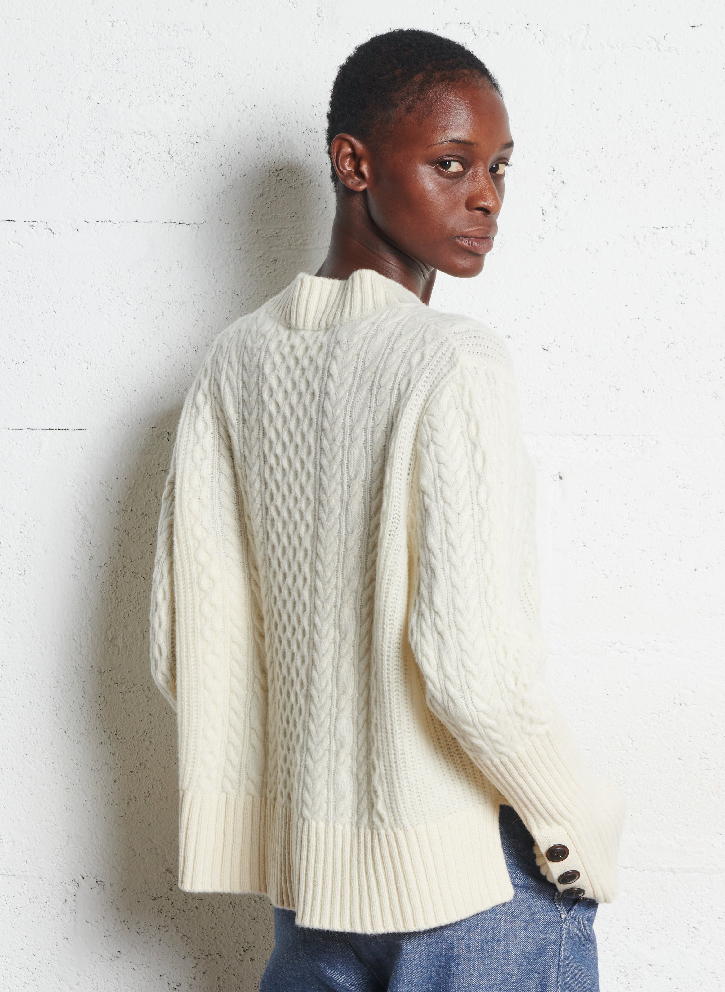 Pull col rond en laine MAISON ANJE Blanc