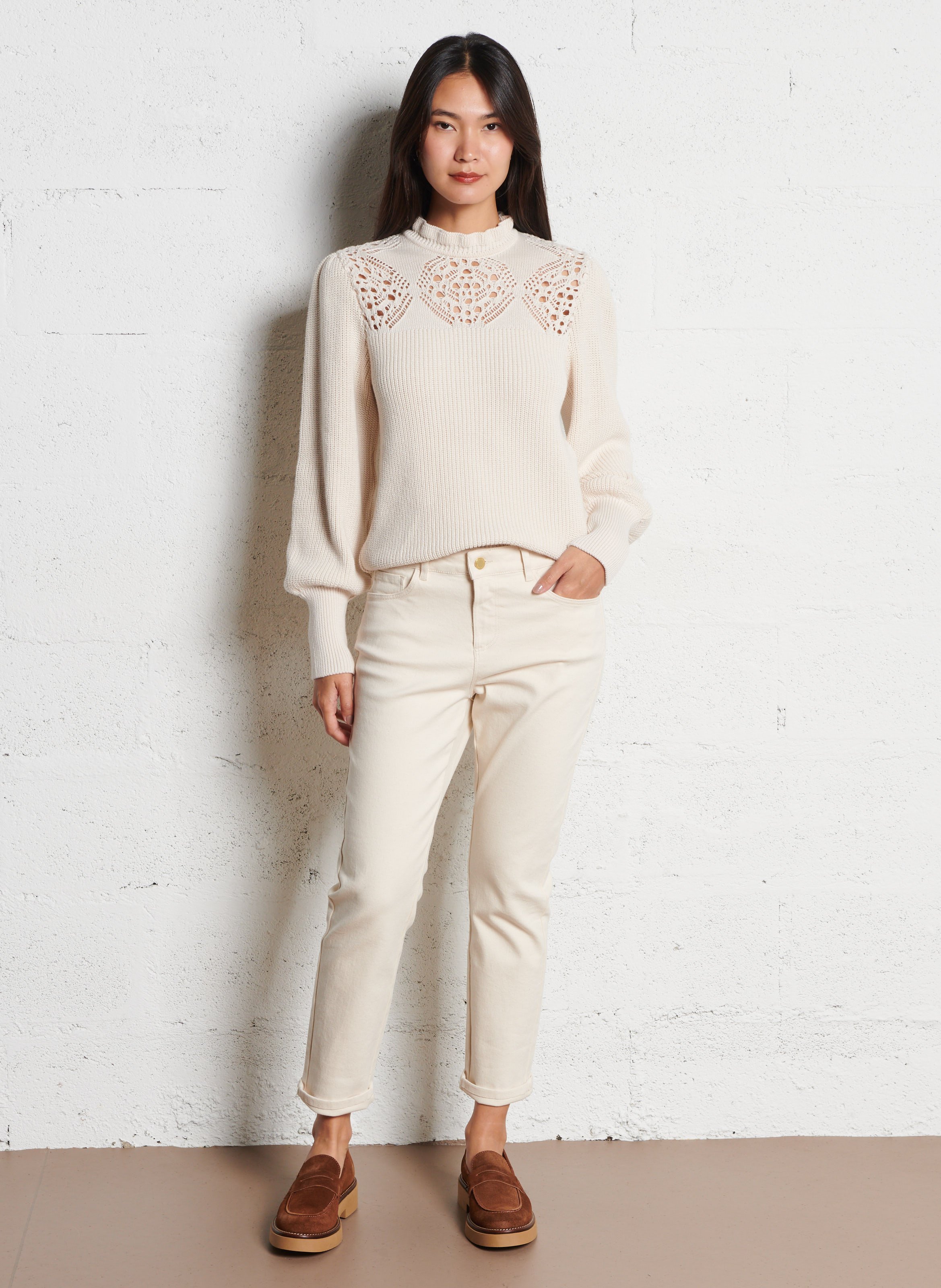 Colour block cotton sweater I CODE White