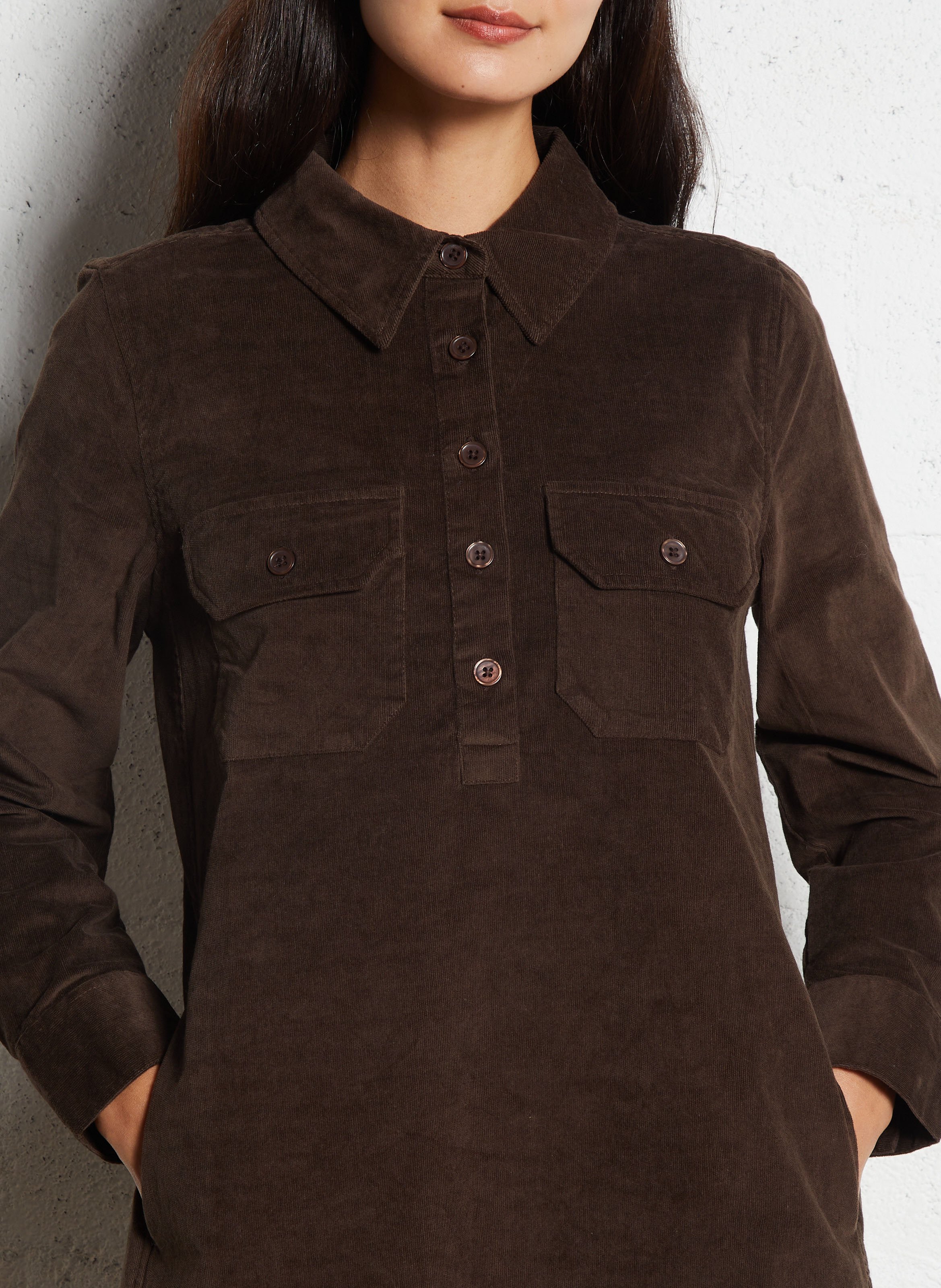 Loose-fit cotton shirt dress with classic collar PETITE MENDIGOTE Brown