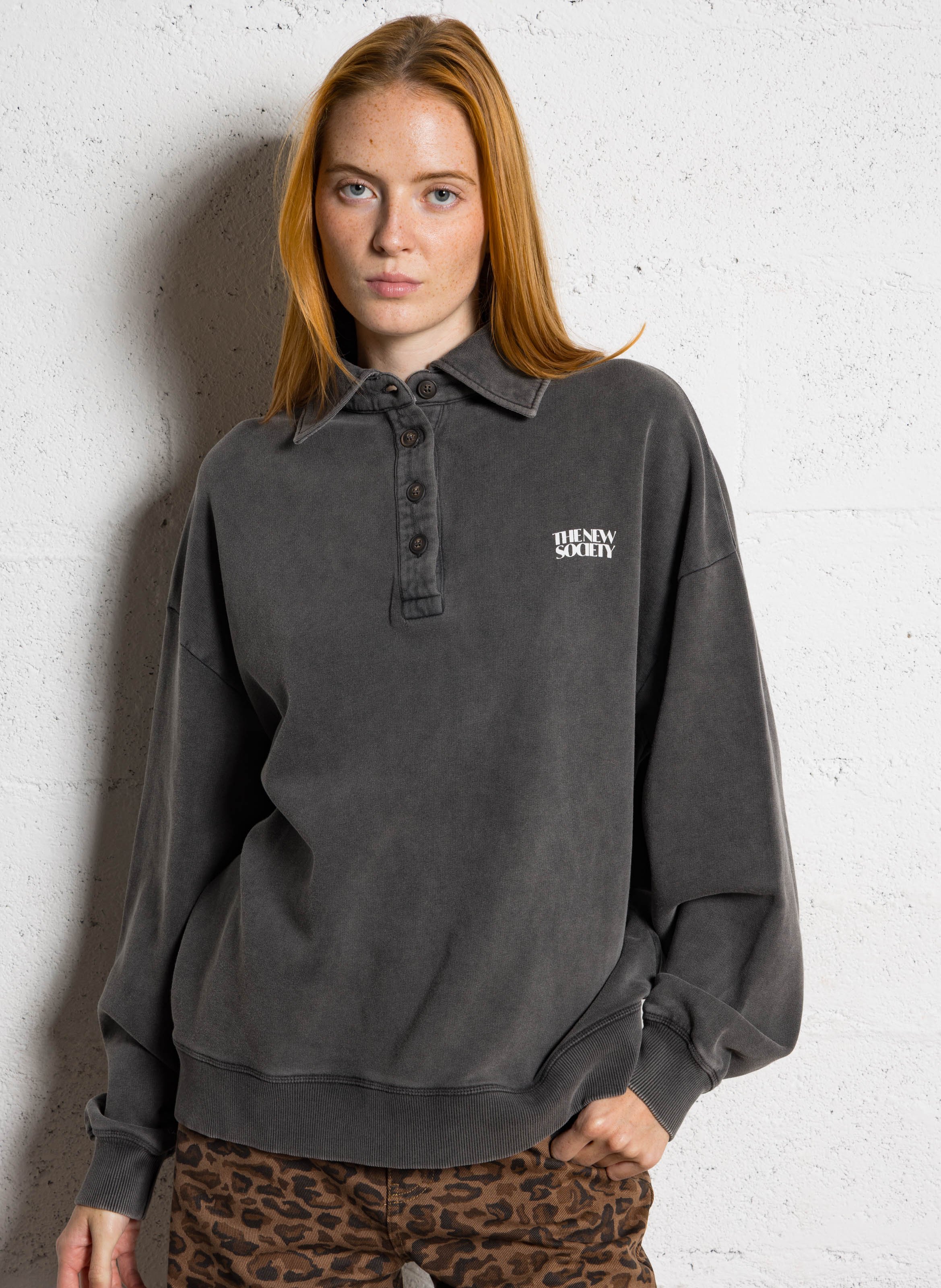Polo kraag sweatshirt van katoen THE NEW SOCIETY Grijs