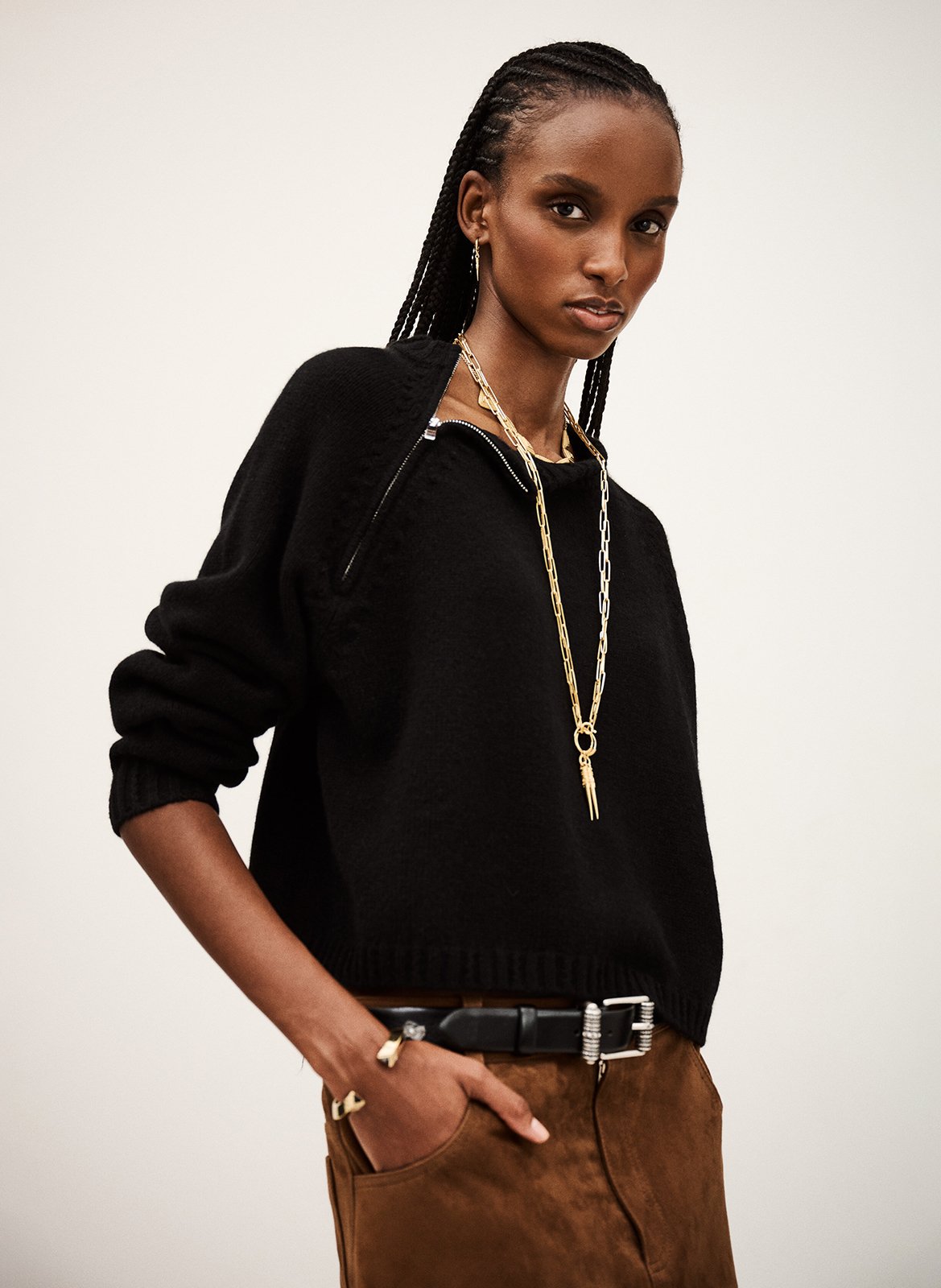 Korte ronde hals kasjmier trui BA&SH Zwart