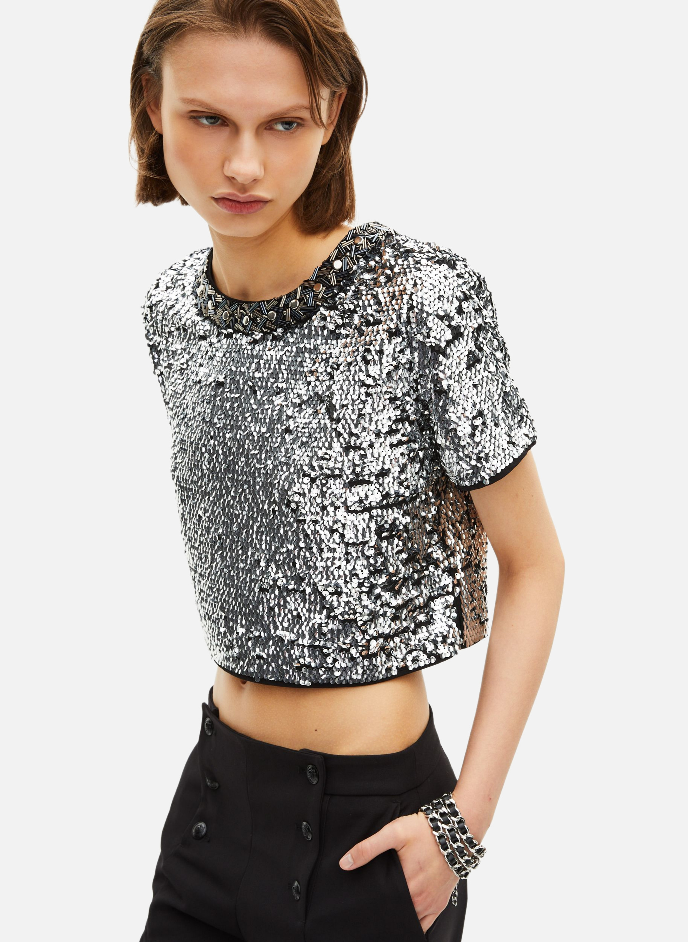 Bracelet with leather and silver chains THE KOOPLES Silver