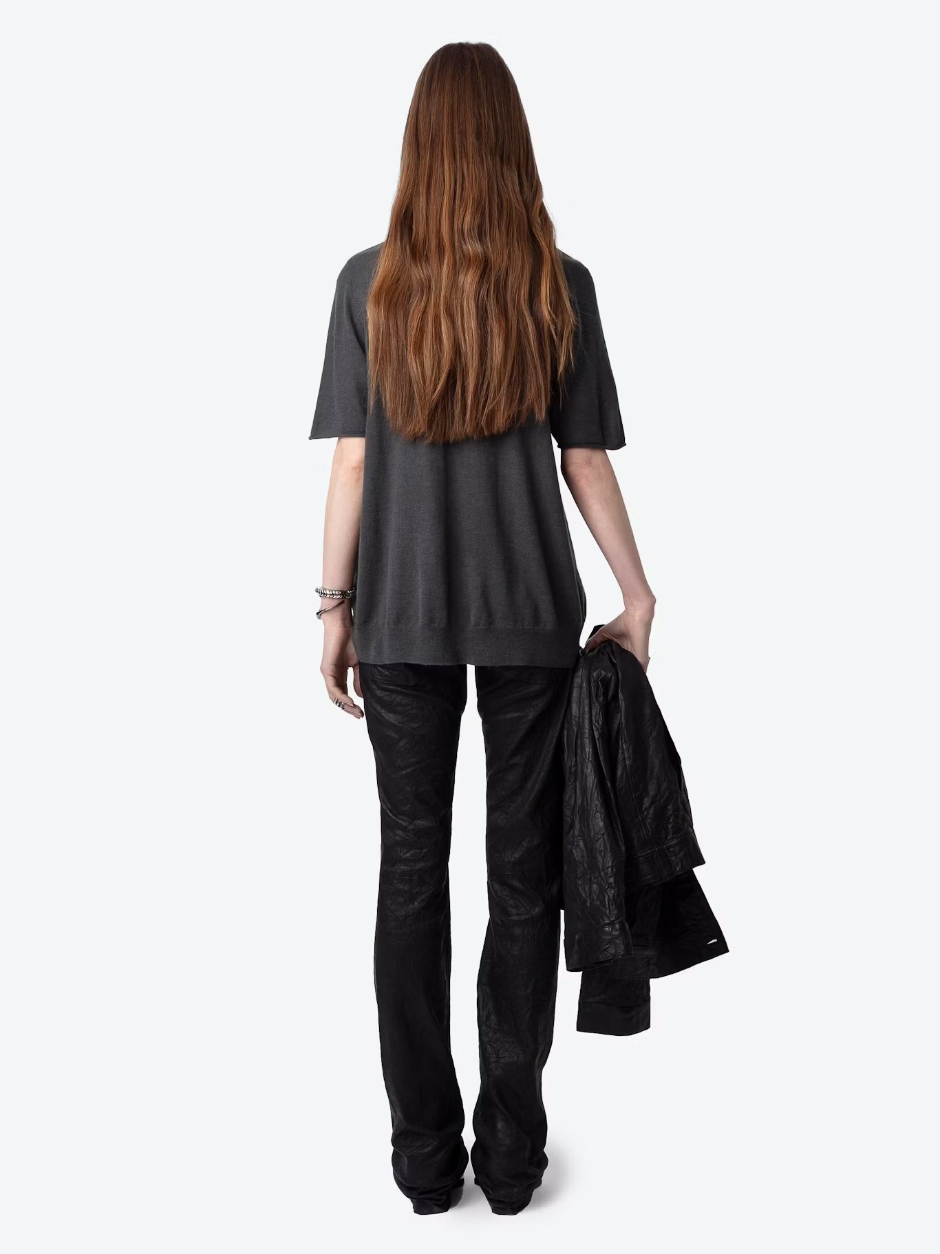 Pull droit col rond en cachemire et coton mélangé ZADIG&VOLTAIRE Gris