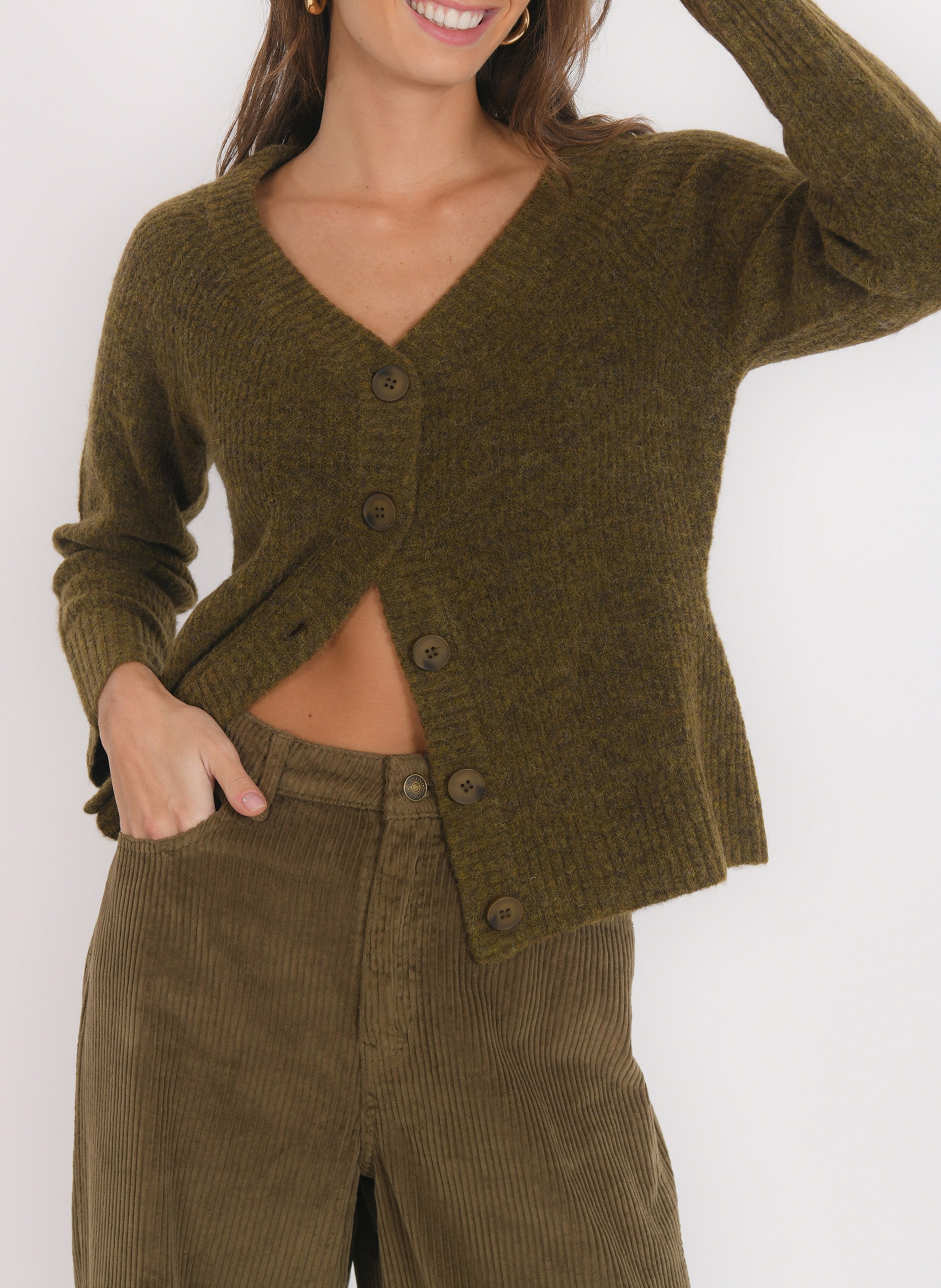 Getailleerd vest met knopen van gemengde wol KOOKAI Kaki