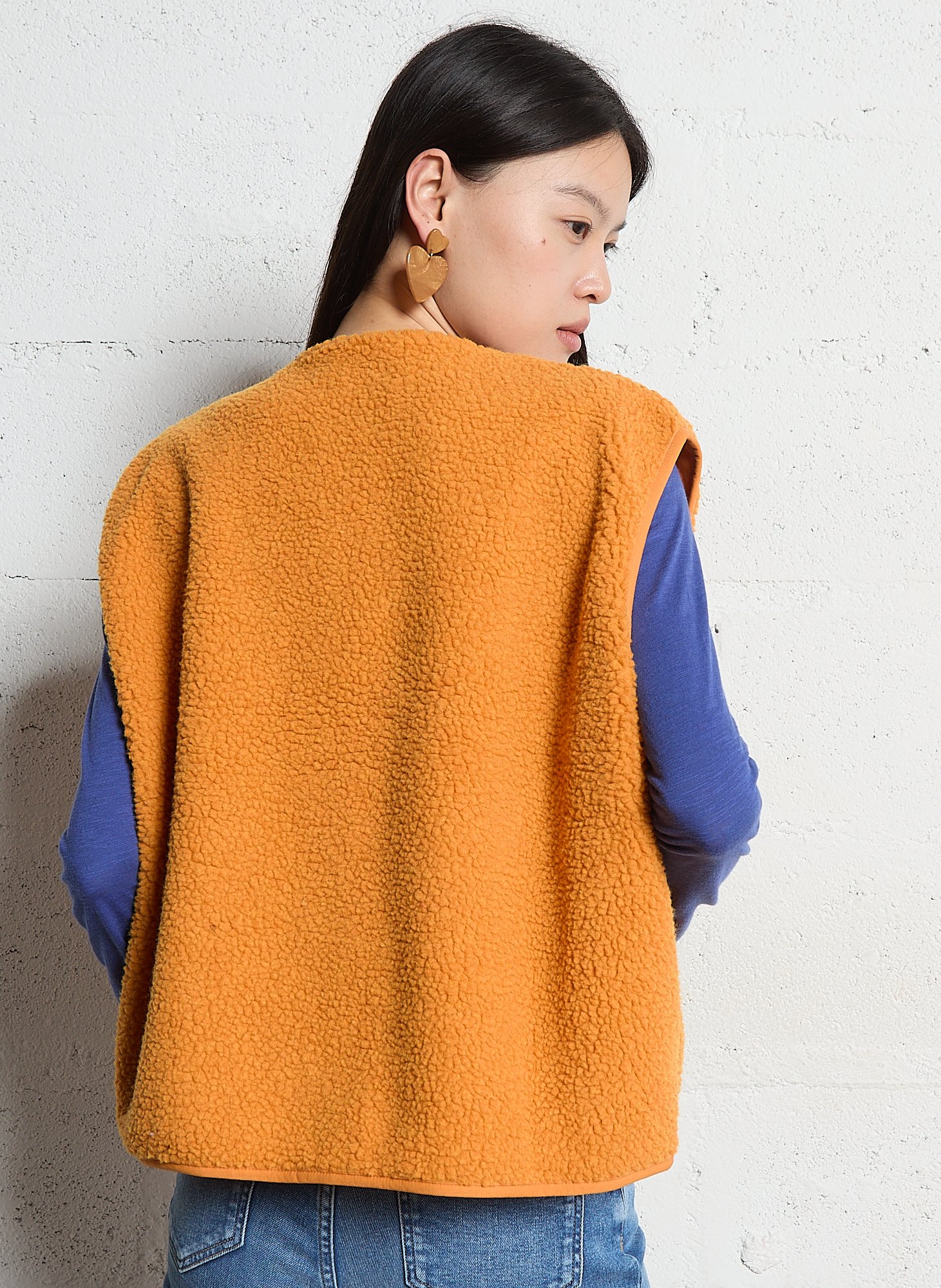 Gilet col rond molletonné sans manches AMERICAN VINTAGE Orange