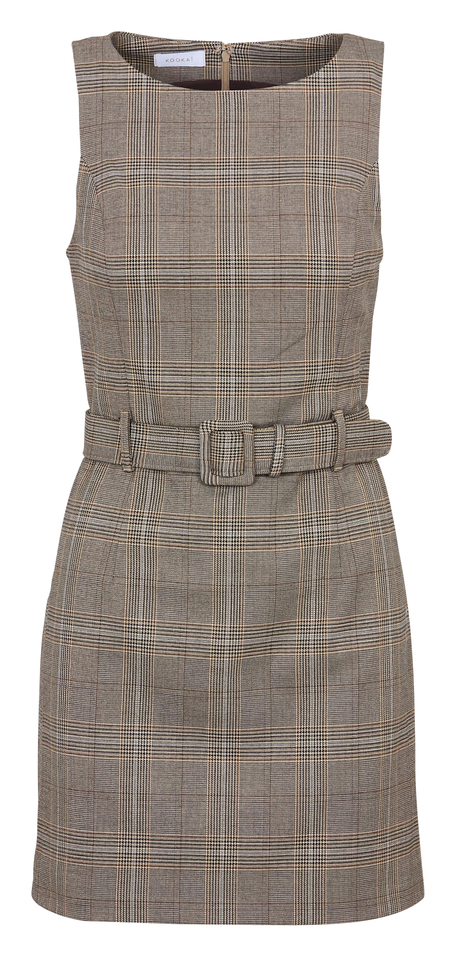 Korte jurk met ronde hals in ruitjespatroon KOOKAI Bruin