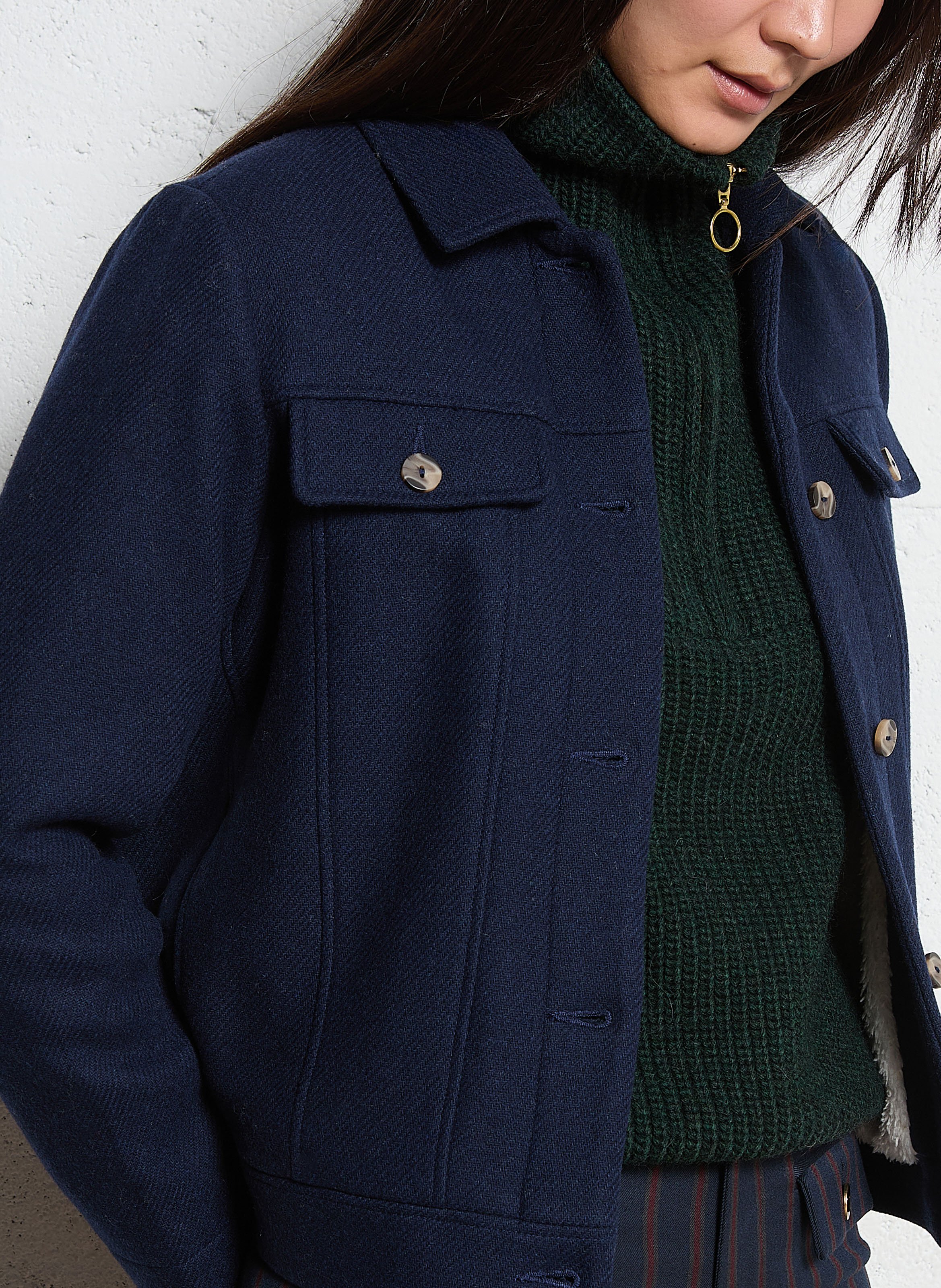 Veste droite col classique en laine mélangée I CODE Bleu