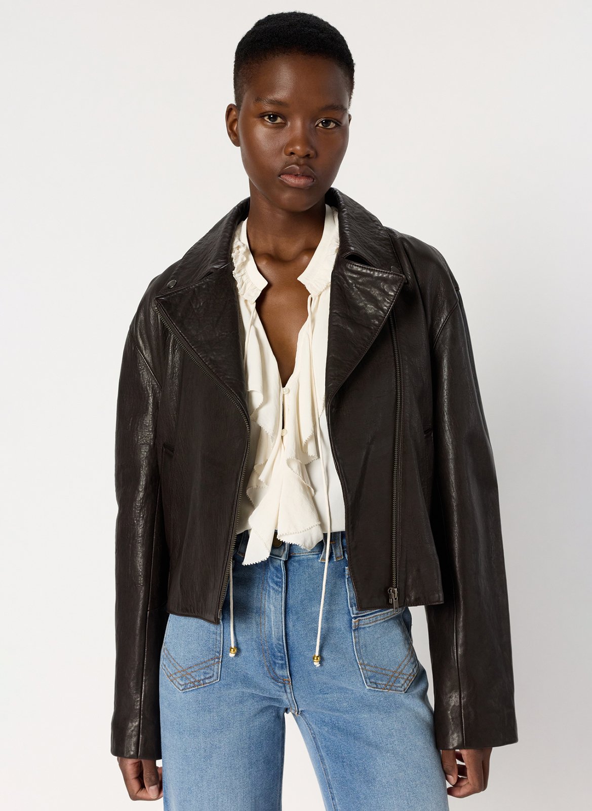 Leather jacket with tailored collar GERARD DAREL Brown