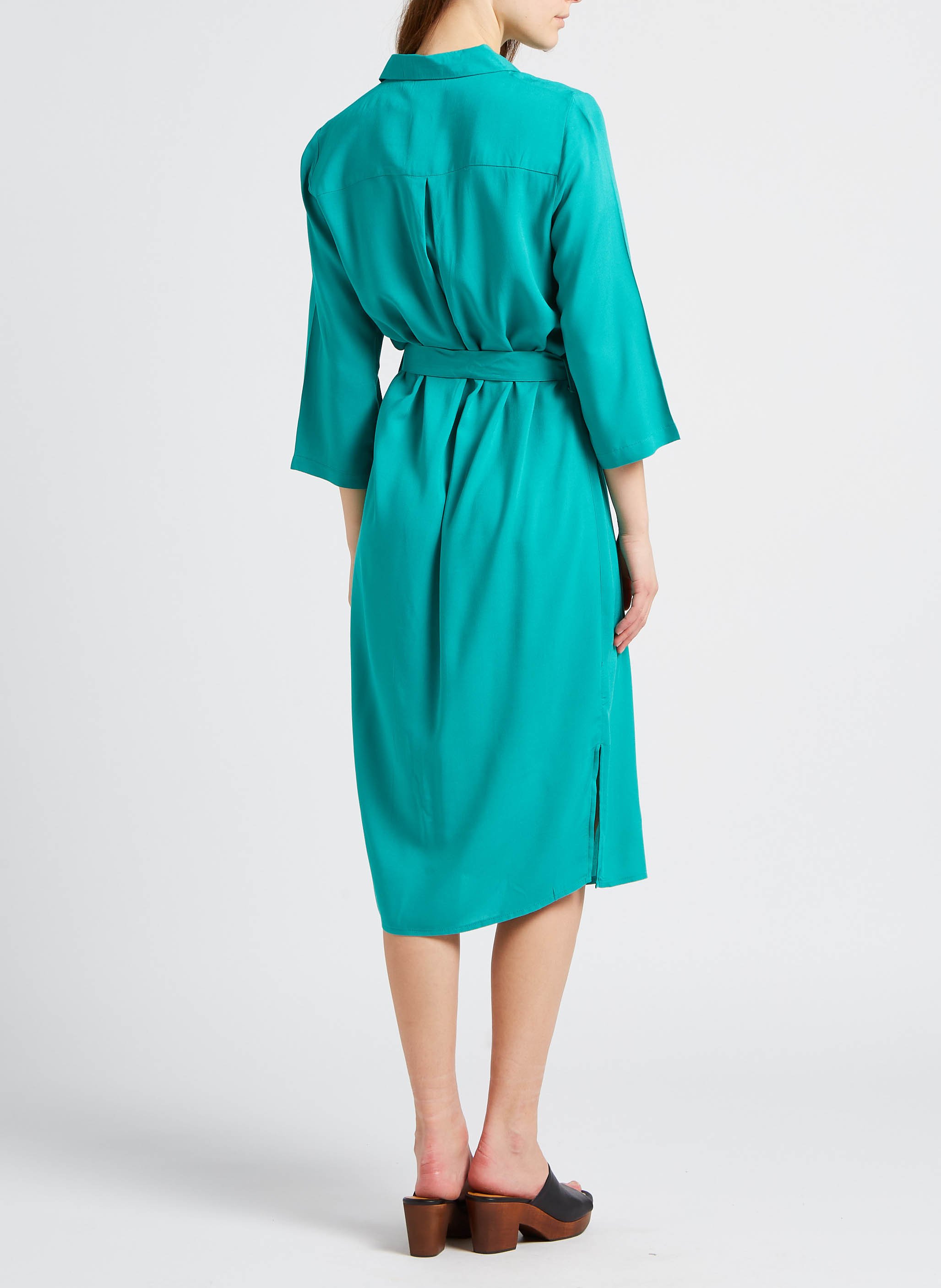Printed straight-cut midi dress with classic collar VILA Green