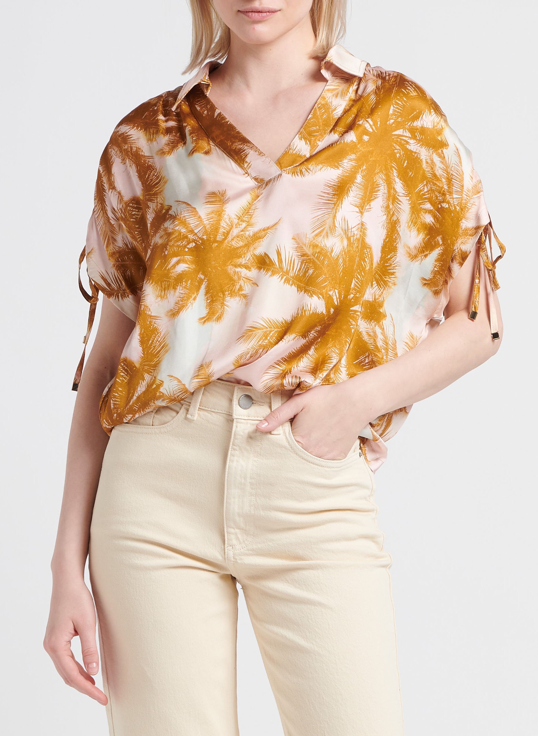 Top col classique V cache-coeur rayé en crêpe LA PETITE FRANCAISE Orange