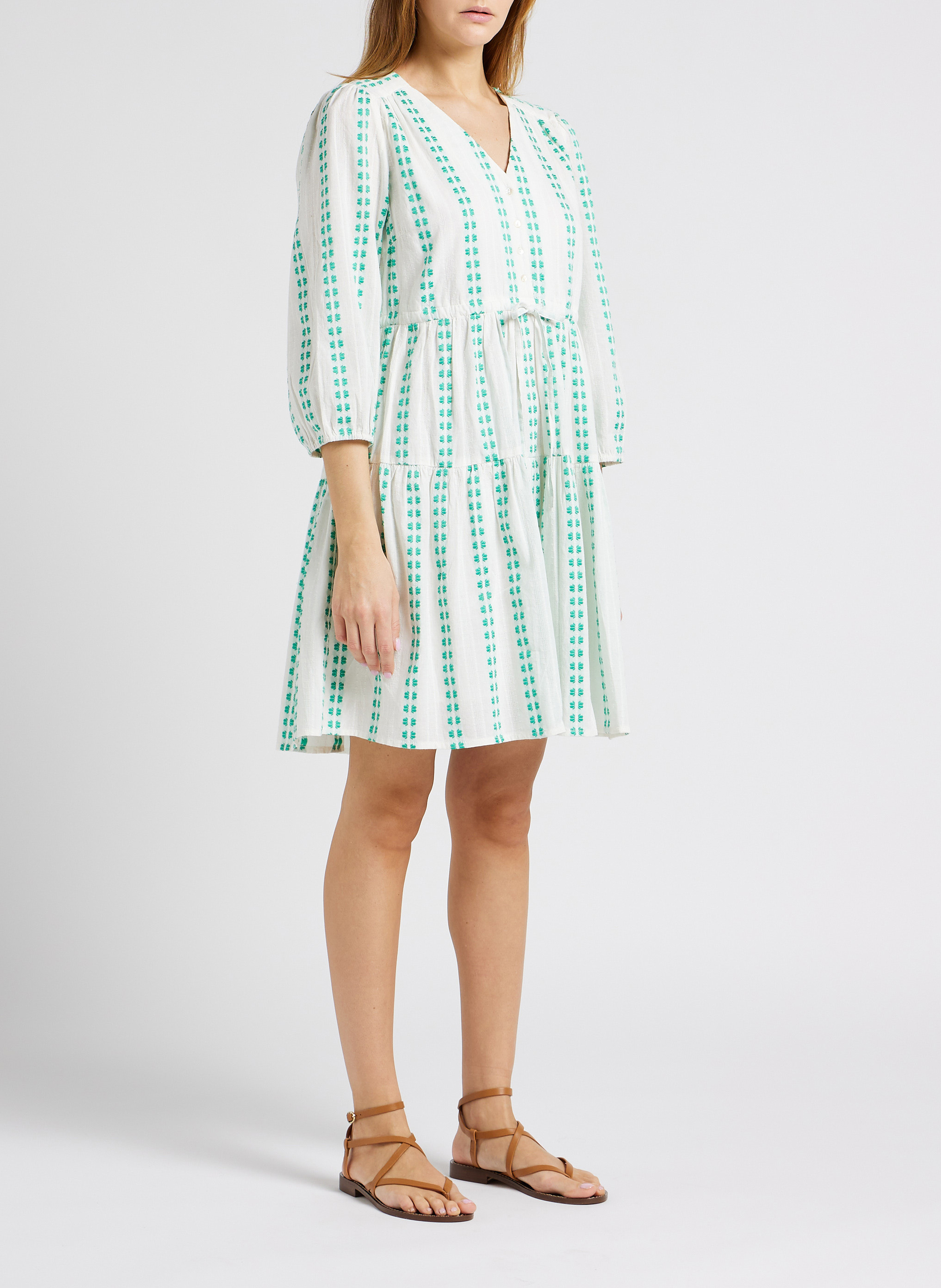 Weites Kleid mit V aus Baumwoll-Mix YAS Weiss