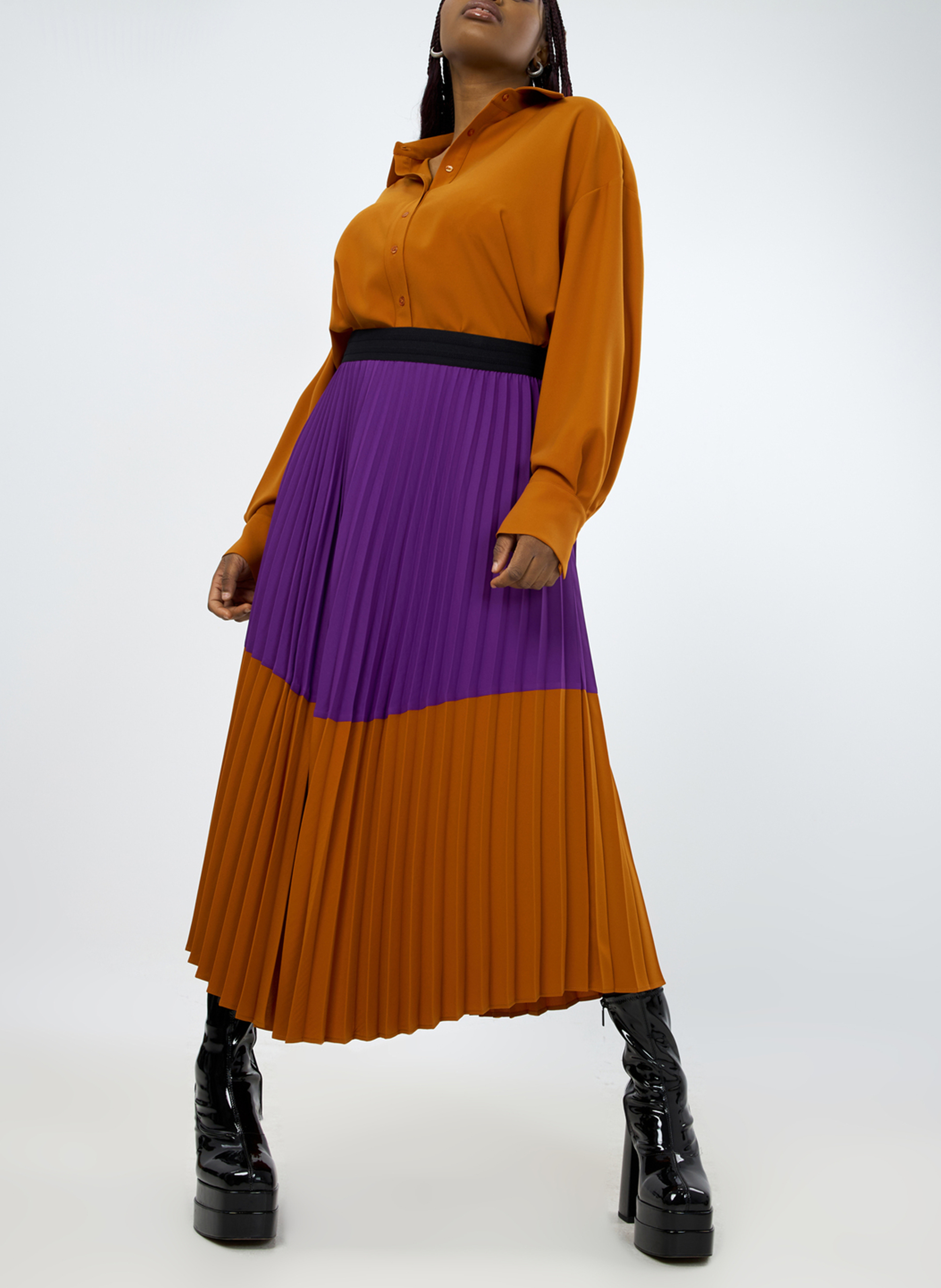 Langer, zweifarbiger, plissierter Rock MAT FASHION Violett