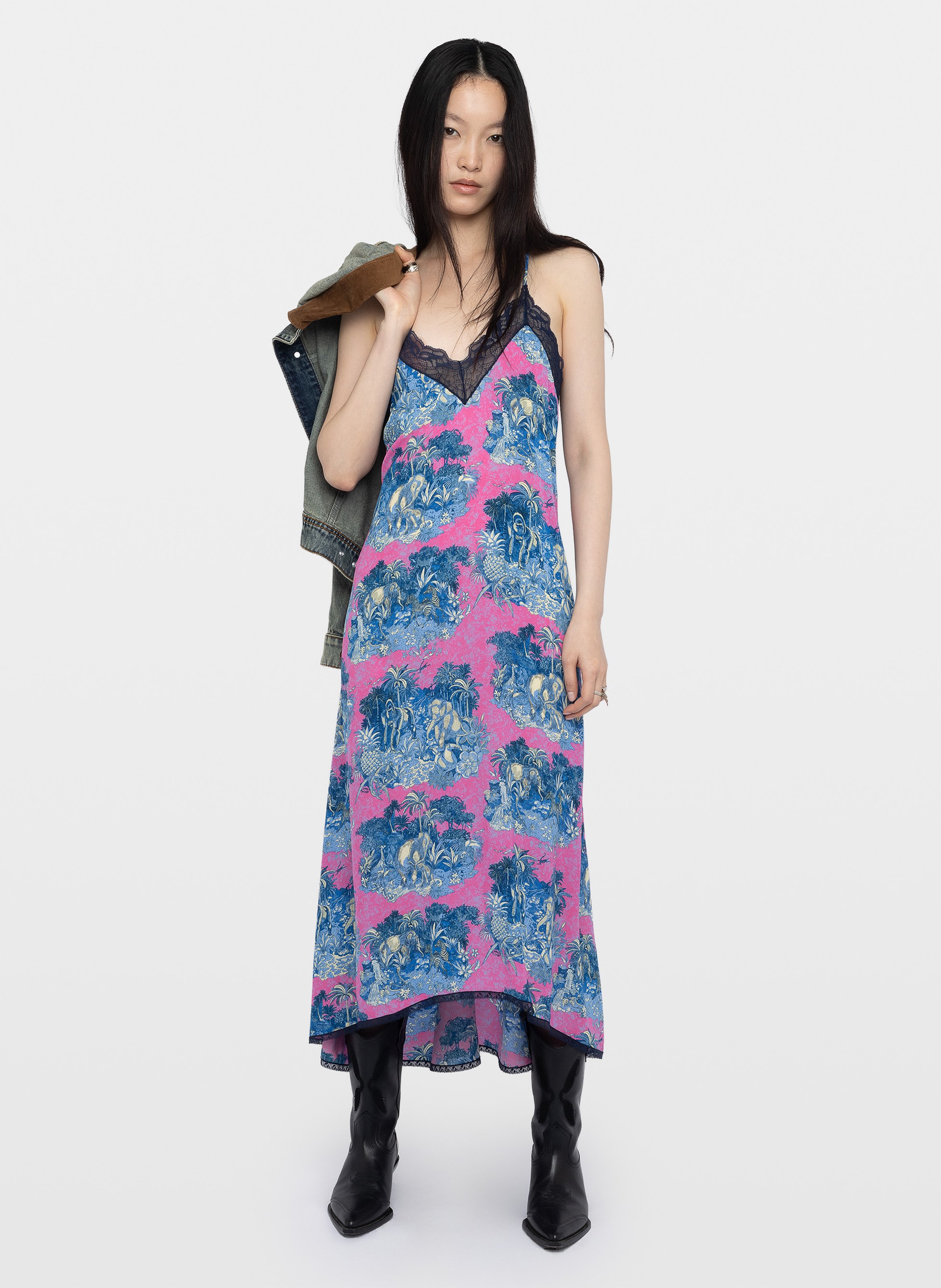 Lange jurk met V-hals en print ZADIG&VOLTAIRE Pink