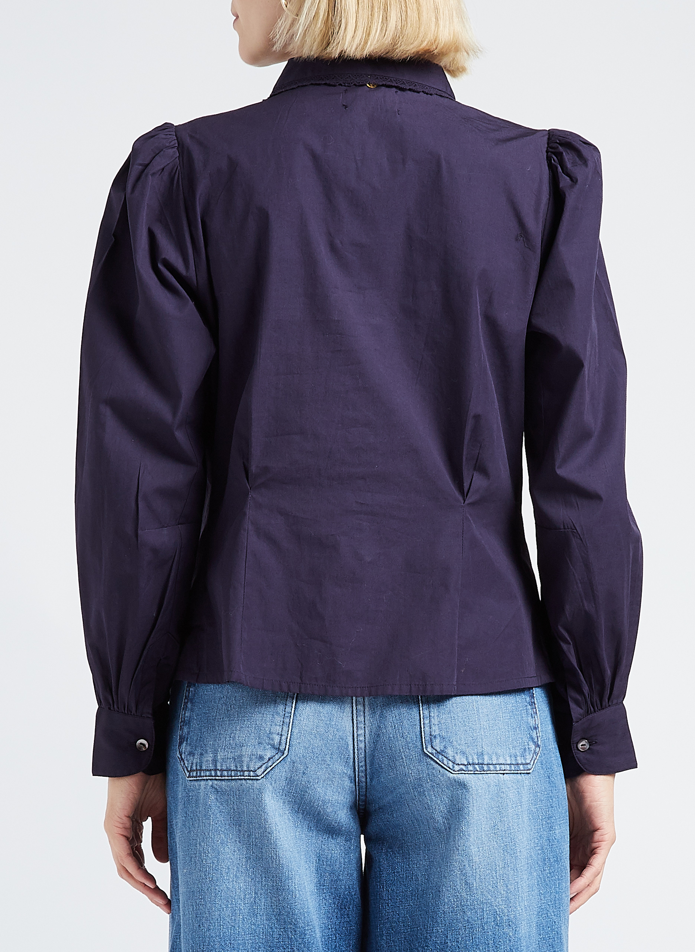 Bluse mit Bubikragen, aus Baumwoll-Popeline ANTIK BATIK Blau