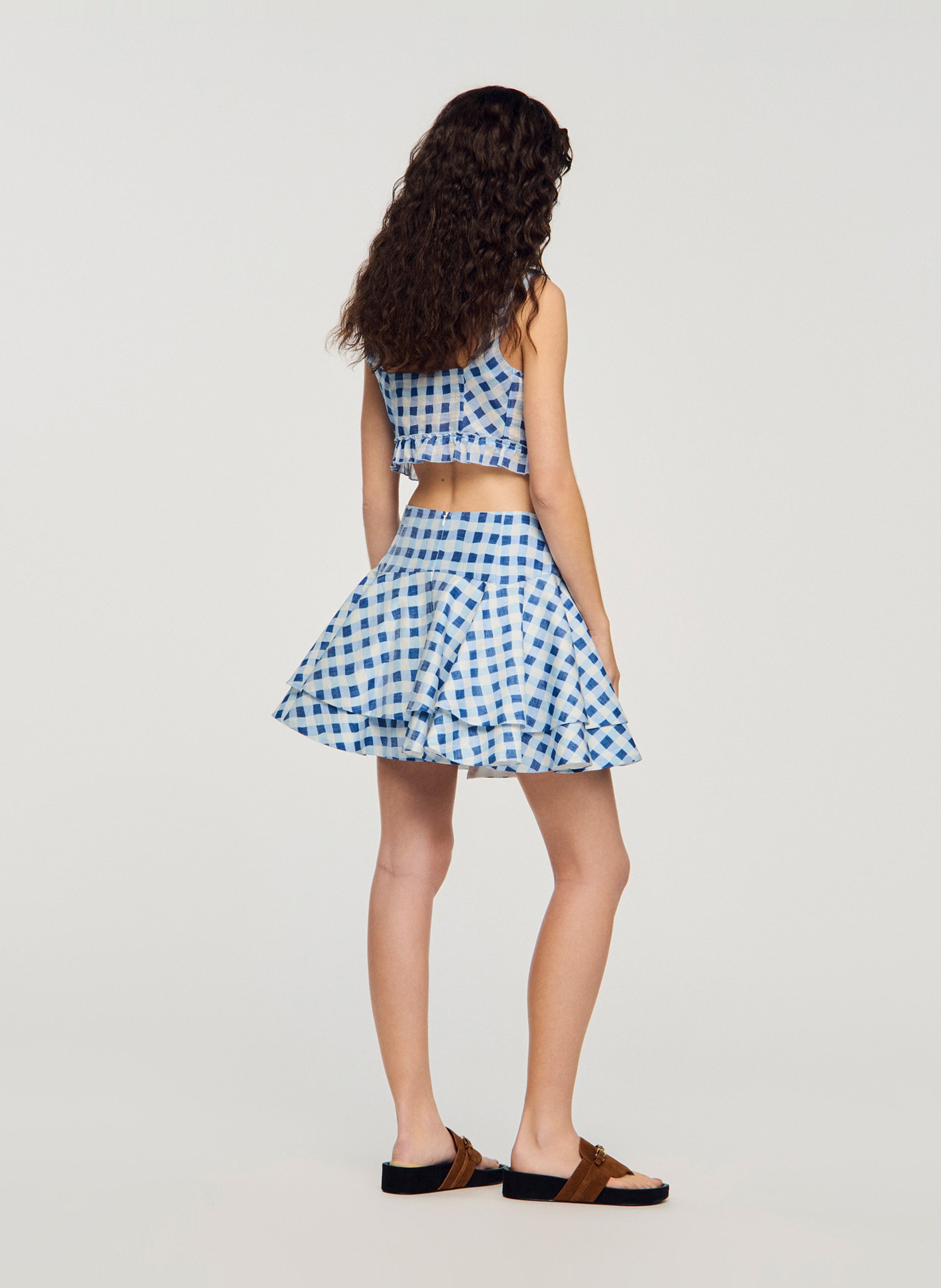 Short flared linen-blend skirt SANDRO Blue