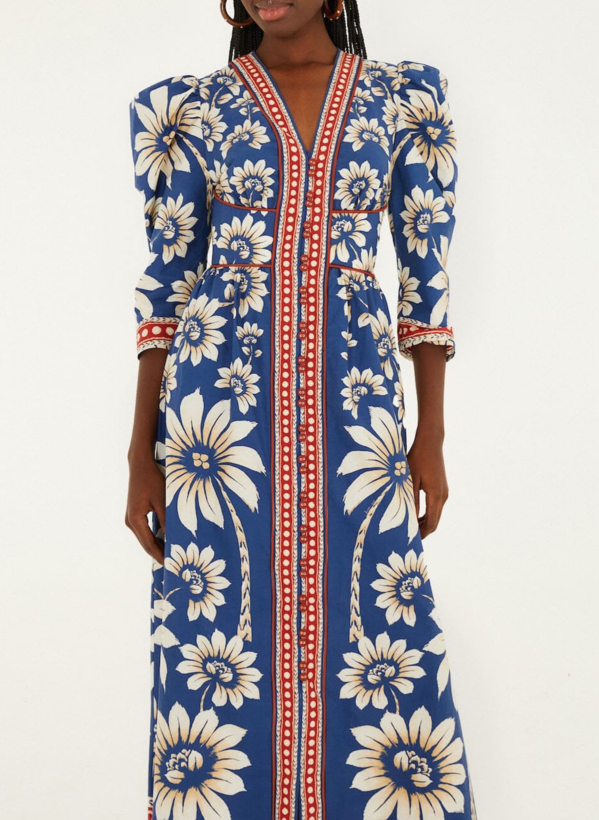 Long V-neck dress FARM RIO Blue