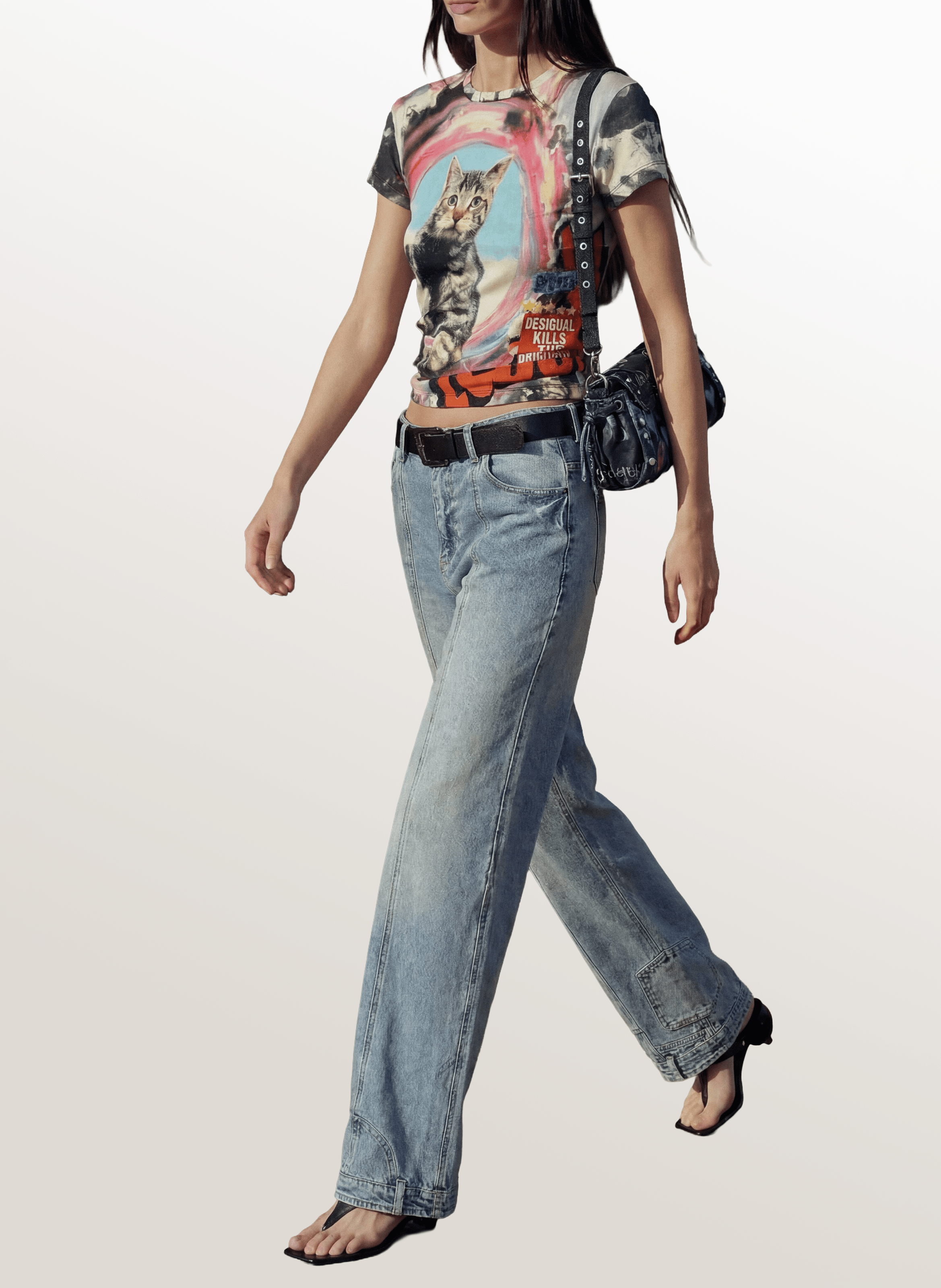 Tee-shirt col rond en coton mélangé DESIGUAL Rouge