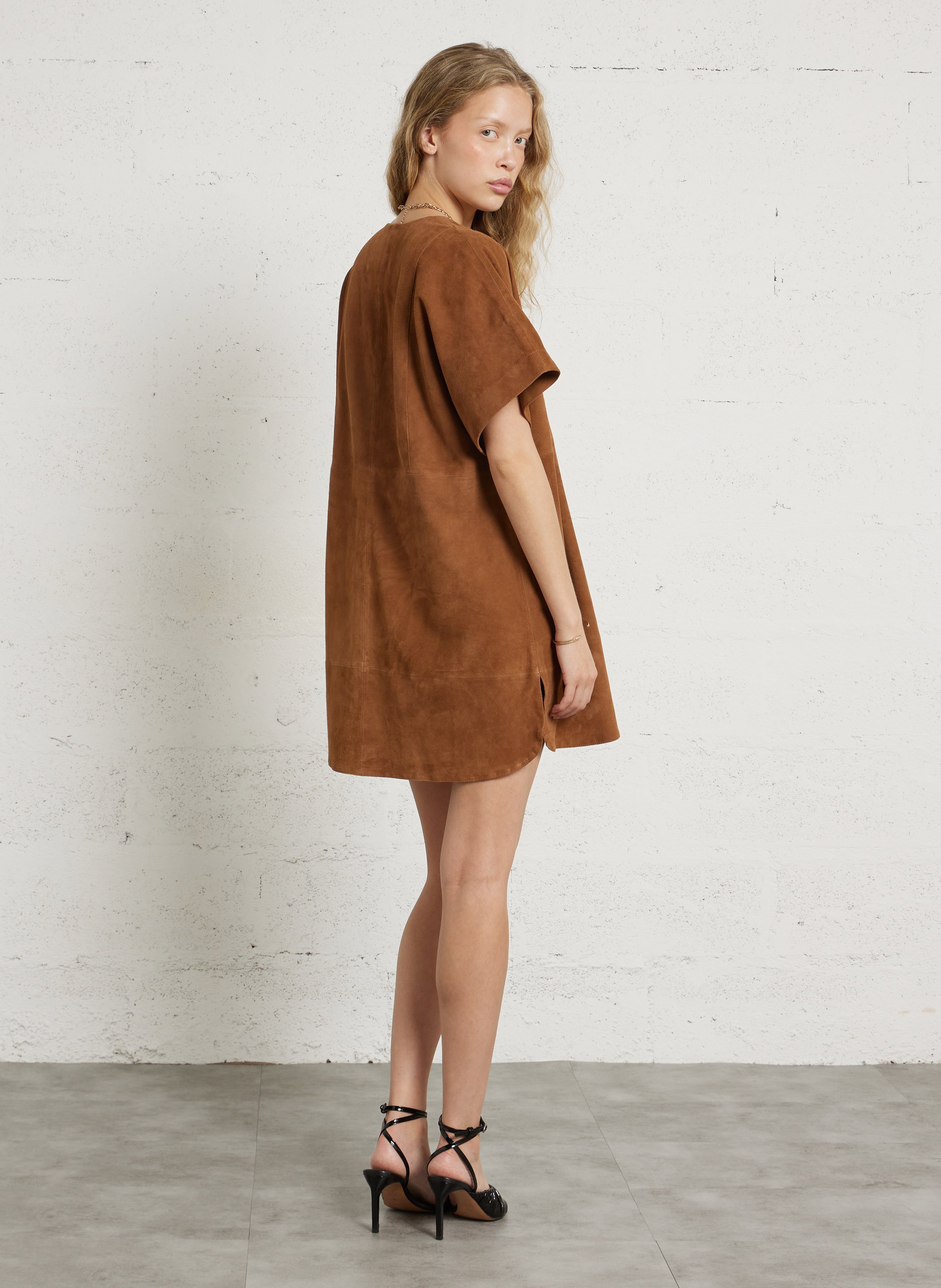 Short suede leather dress BELLEPIECE Brown