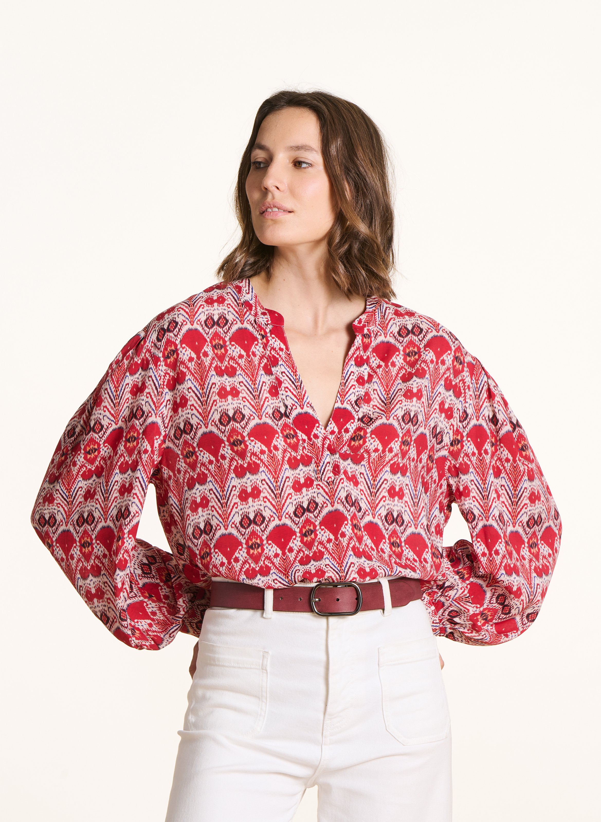 Top imprimé col tunisien  LA FEE MARABOUTEE Rouge