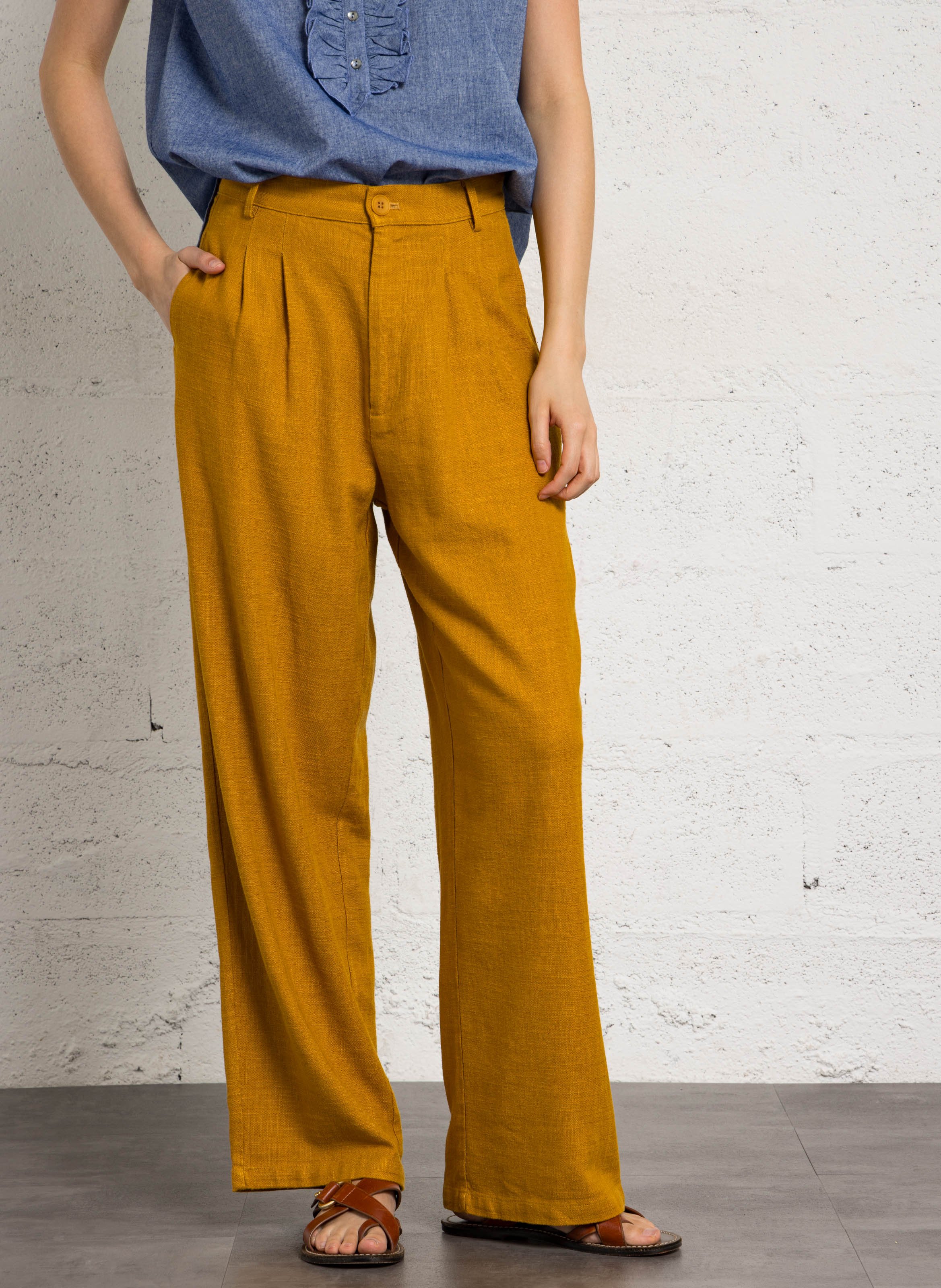 Gerade geschnittene Hose aus Leinen und Baumwolle BELLA JONES Gelb