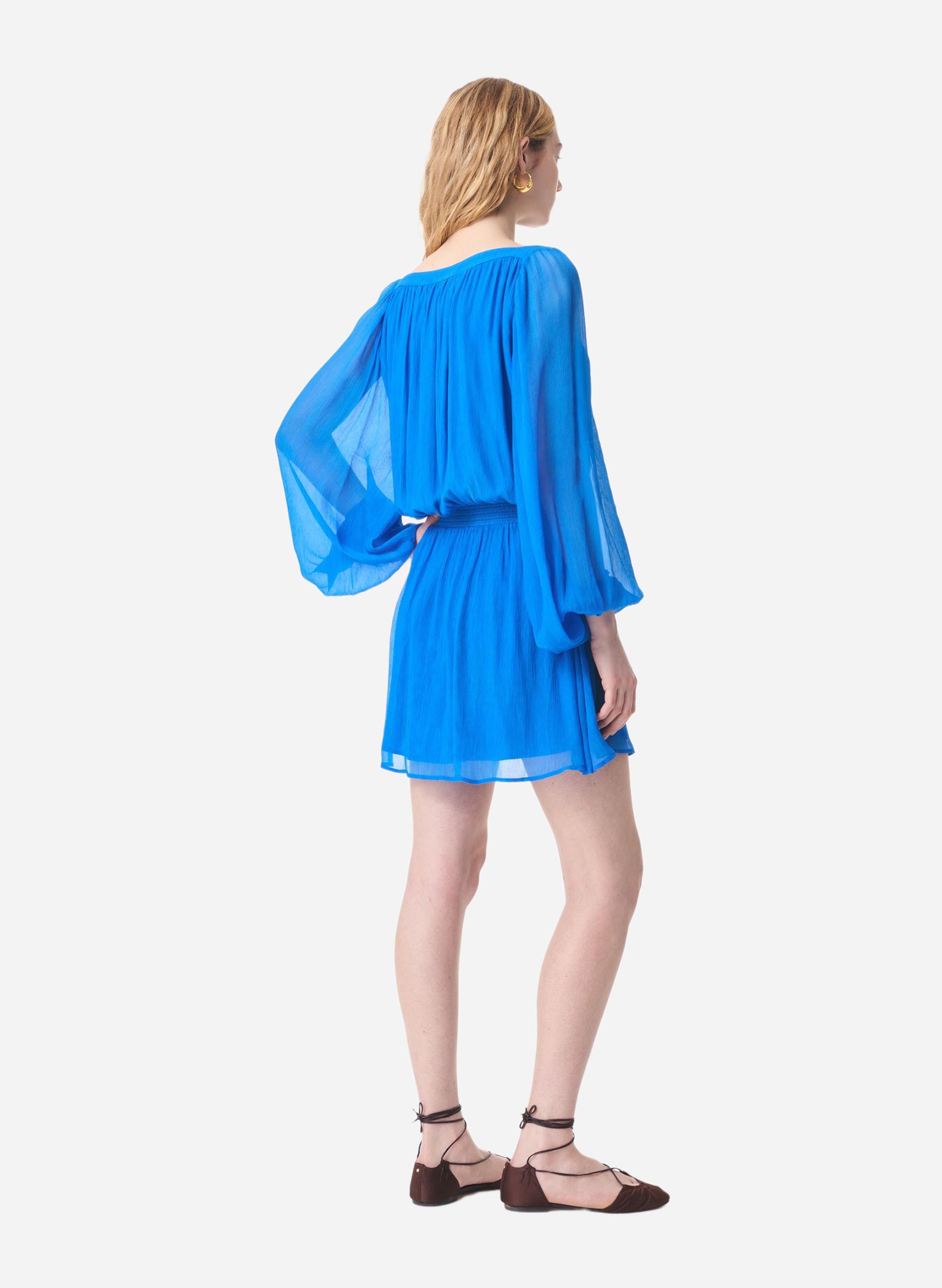 Korte jurk met vierkante halslijn Blauw