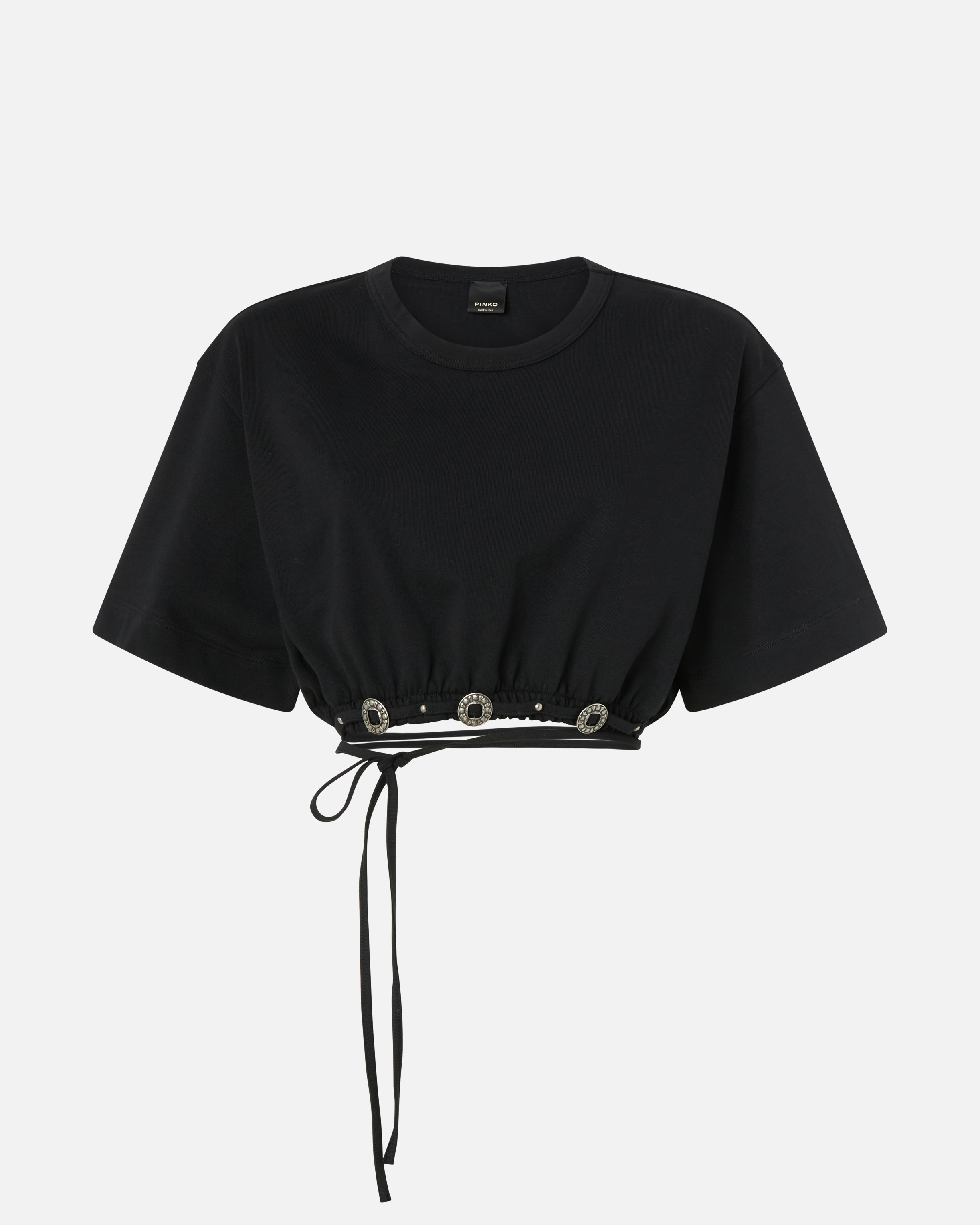 T-shirt cropped à lacet et détails western PINKO Noir