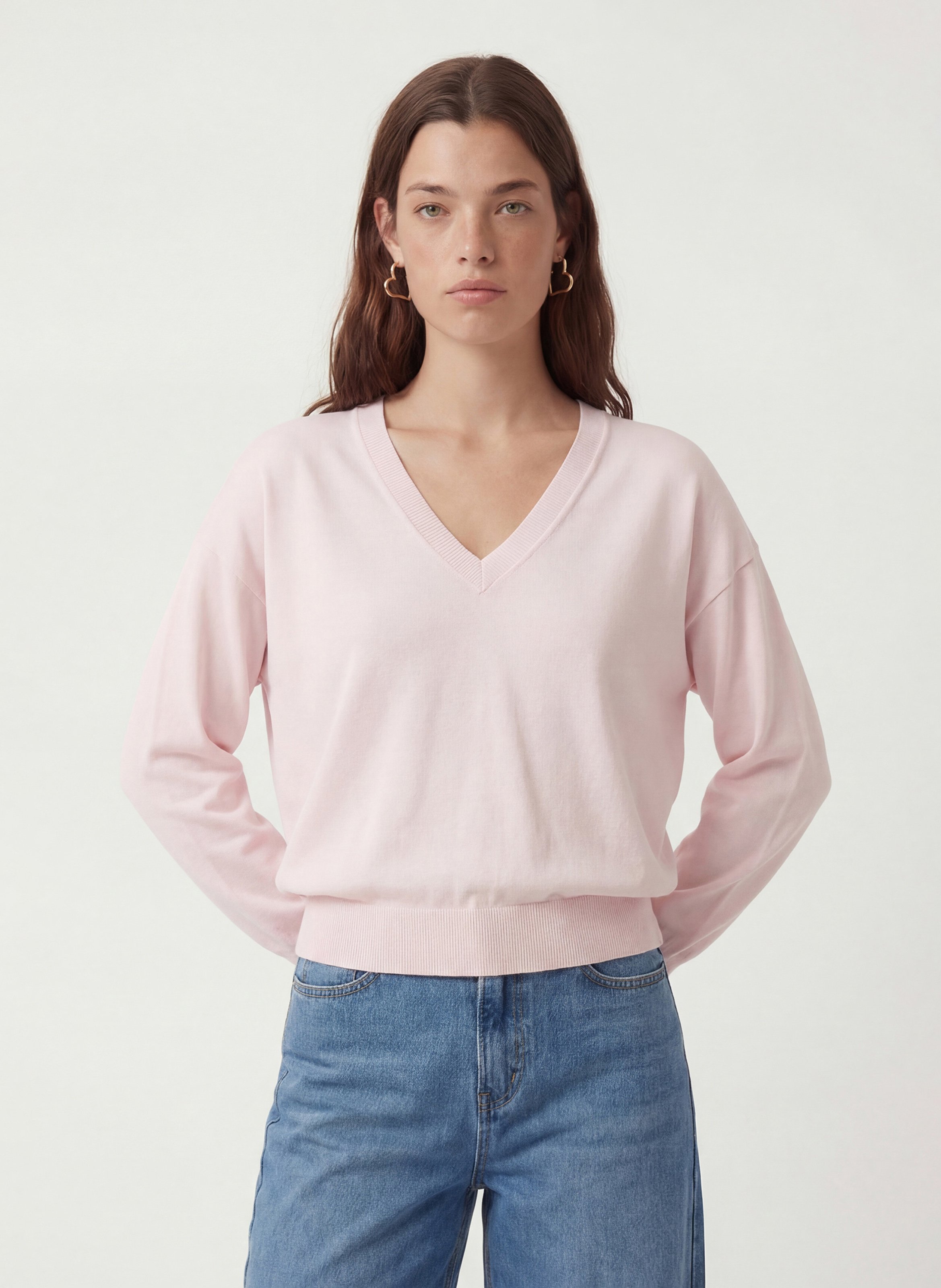 Mixed-knit straight V-neck sweater KOOKAI