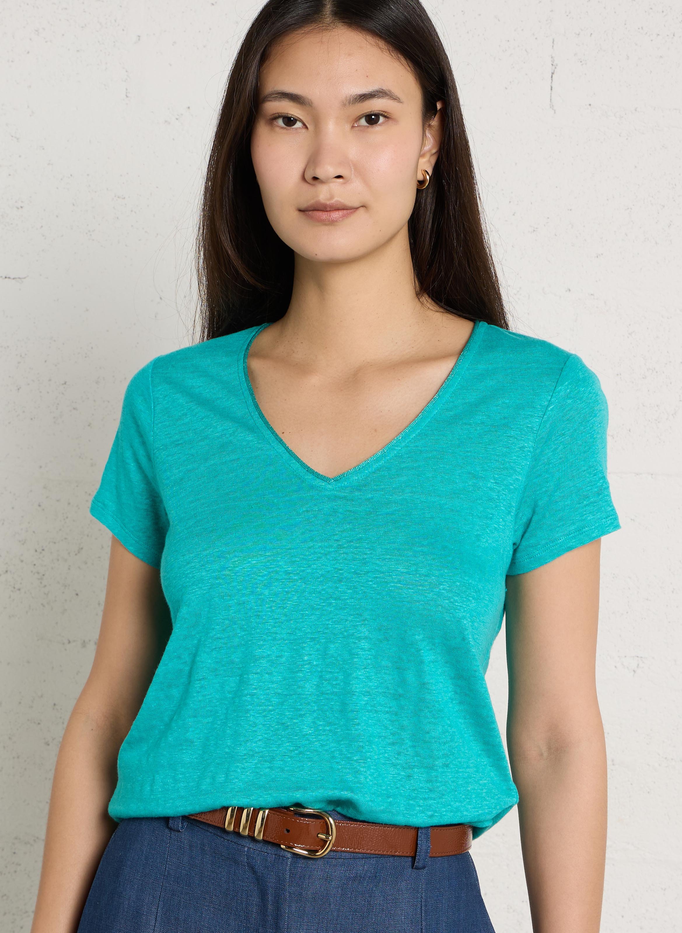 Fine linen V-neck sweater SUD EXPRESS Blue