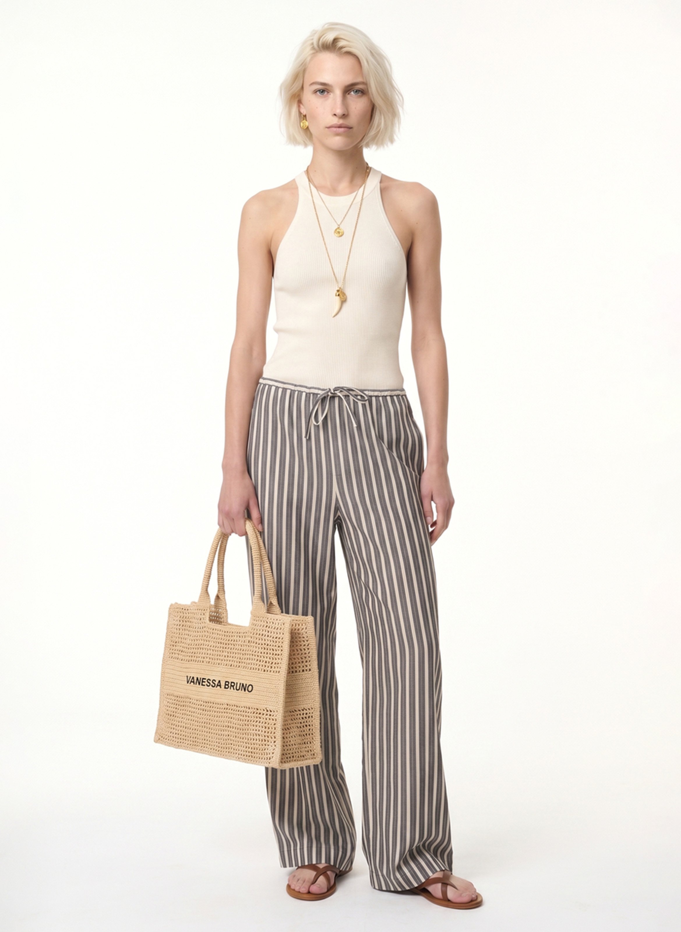 Pantalon large à rayures VANESSA BRUNO Gris