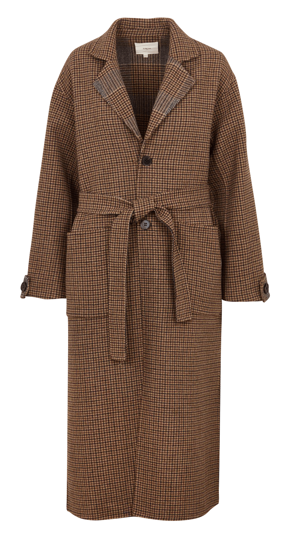 Manteau ceinturé en laine recyclée mélangée SUNCOO Marron