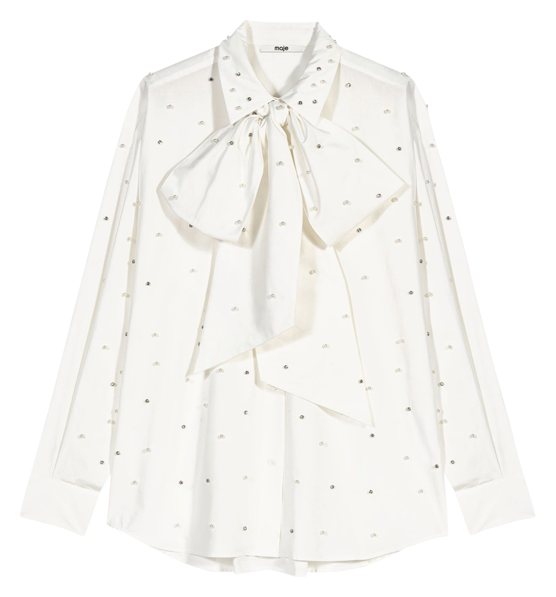 Blouse met lavallière kraag versierd met strass en parels MAJE Wit